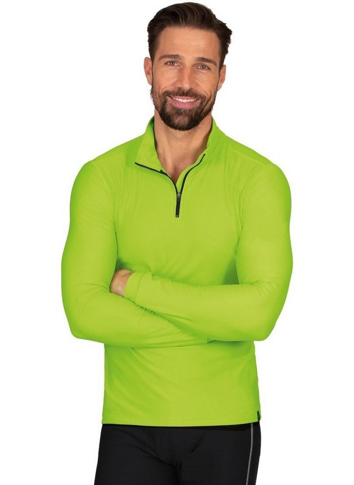 Trigema Sweatshirt TRIGEMA Langärmeliges Sportshirt mit Reißverschluss,  Reflektierende TRIGEMA Schwinge im Nacken
