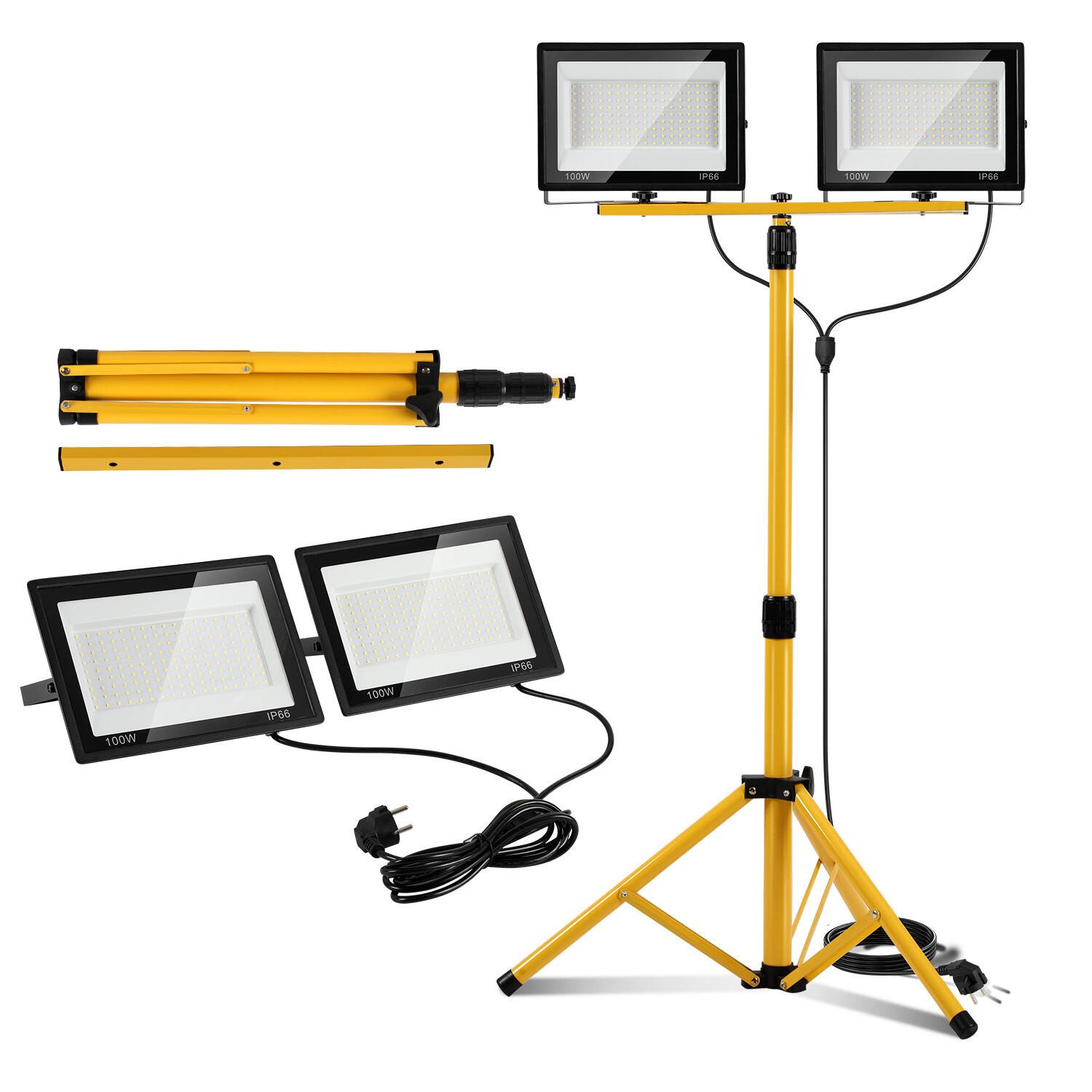 Clanmacy Flutlichtstrahler 100W LED Baustrahler Flutlicht Scheinwerfer Arbeitsleuchte Kaltweiß, Kaltweiß