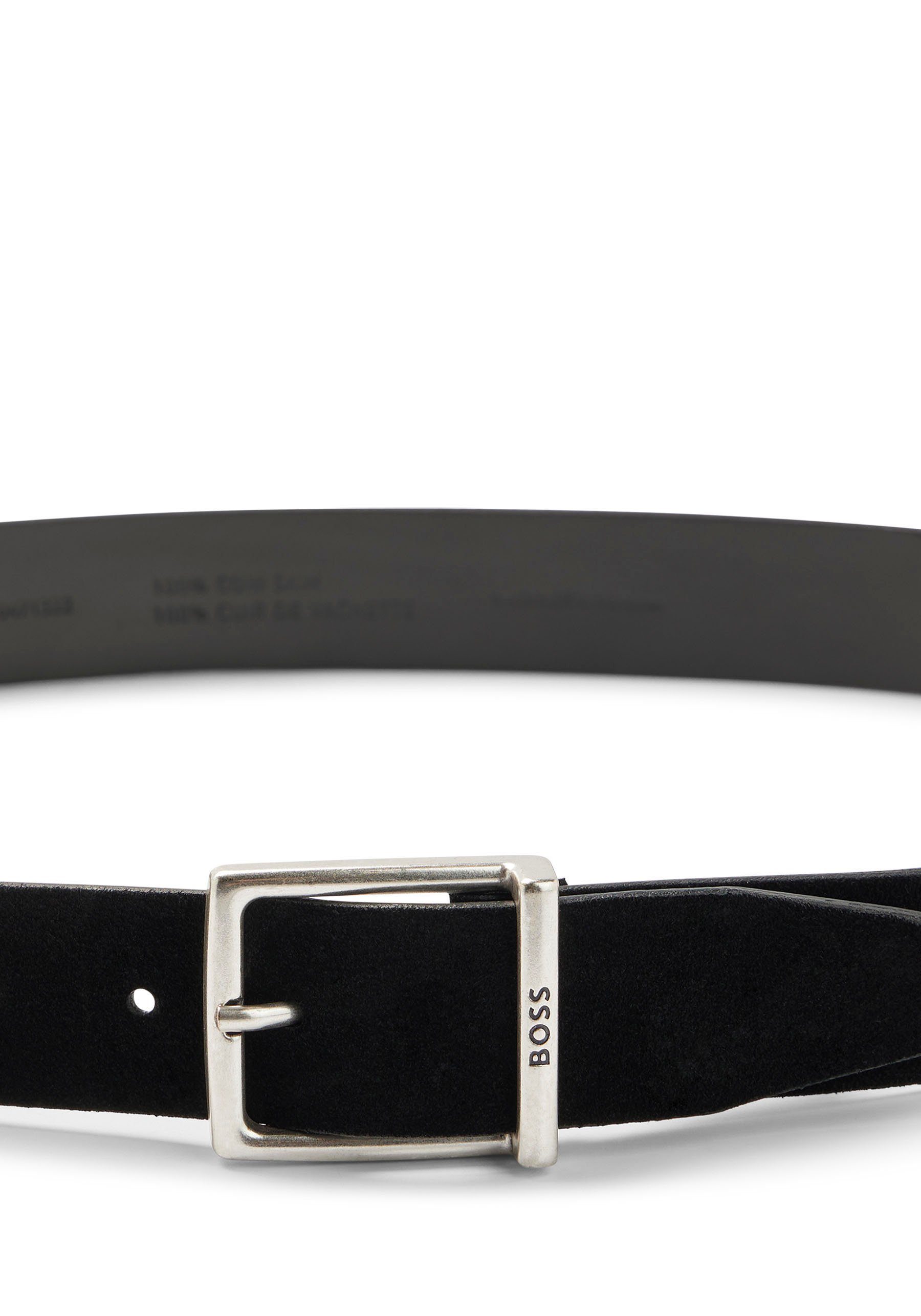 BOSS Ledergürtel aus mit schwarz dezenter Veloursleder Logo-Dornschließe