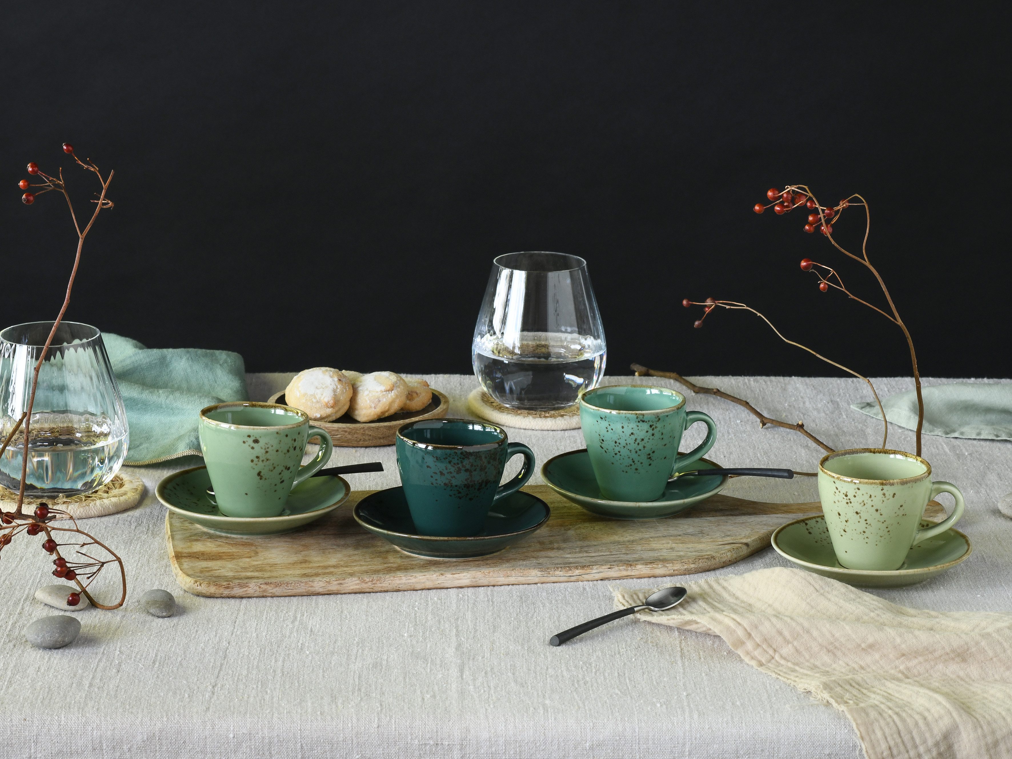 CreaTable Espressotasse Nature Collection Green Life, Espresso-Set, 8-tlg., 8-tlg., Steinzeug, Handwerklicher Look, Vintage