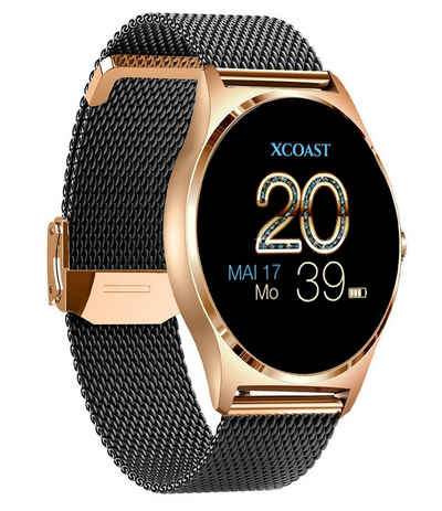 X-Watch JOLI XW PRO Damen Smartwatch (3,9 cm/1,22 Zoll, iOS und Android) Diamond Black, Damen Smart Watch, Fitness Tracker, Milanaise Armband, 9mm flach, Blutsauerstoff, Blutdruck, Puls, Kalorien, Schlaf, für iPhone/Huawei/Samsung uvm.