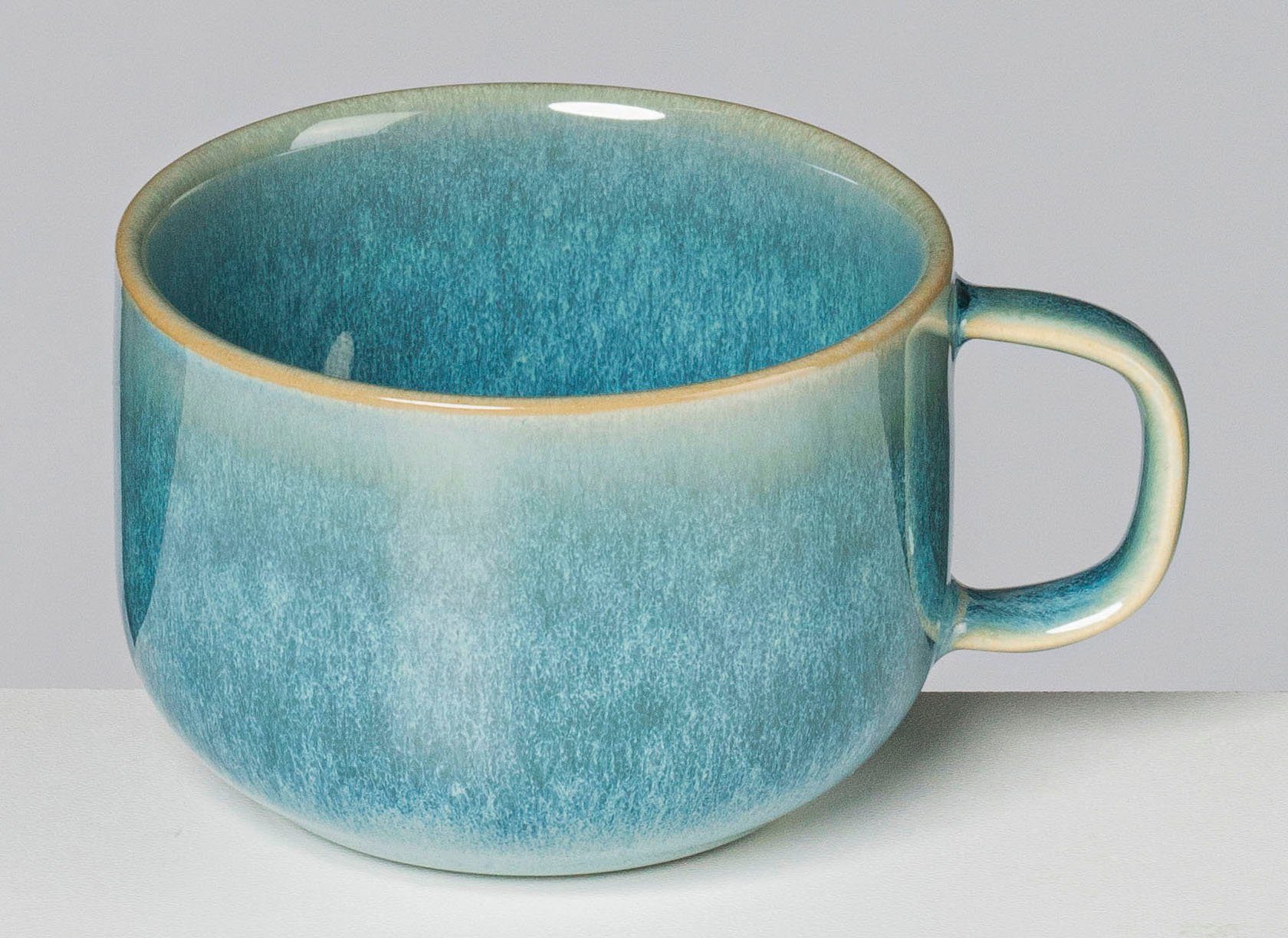 Gipfelstück Tasse Tiefer See, 4-tlg., Steinzeug, Scandi-Style, Reaktivglasur, jedes Stück ein Unikat, 4-teilig