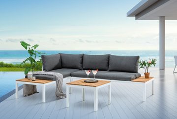 riess-ambiente Gartentisch ORLANDO LOUNGE 60cm weiß / natur (1-St), wetterfest · Metall · Outdoor-Beistelltisch · Balkon · Modern Design