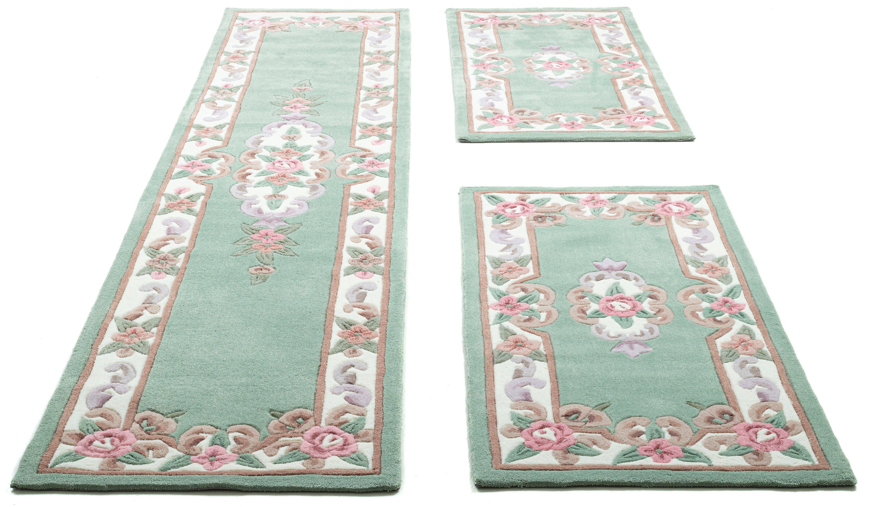 THEKO Bettumrandung Ming, Höhe 14 mm, (3-tlg), Bettvorleger, Läufer-Set, hochwertiges Acrylgarn, florales Design