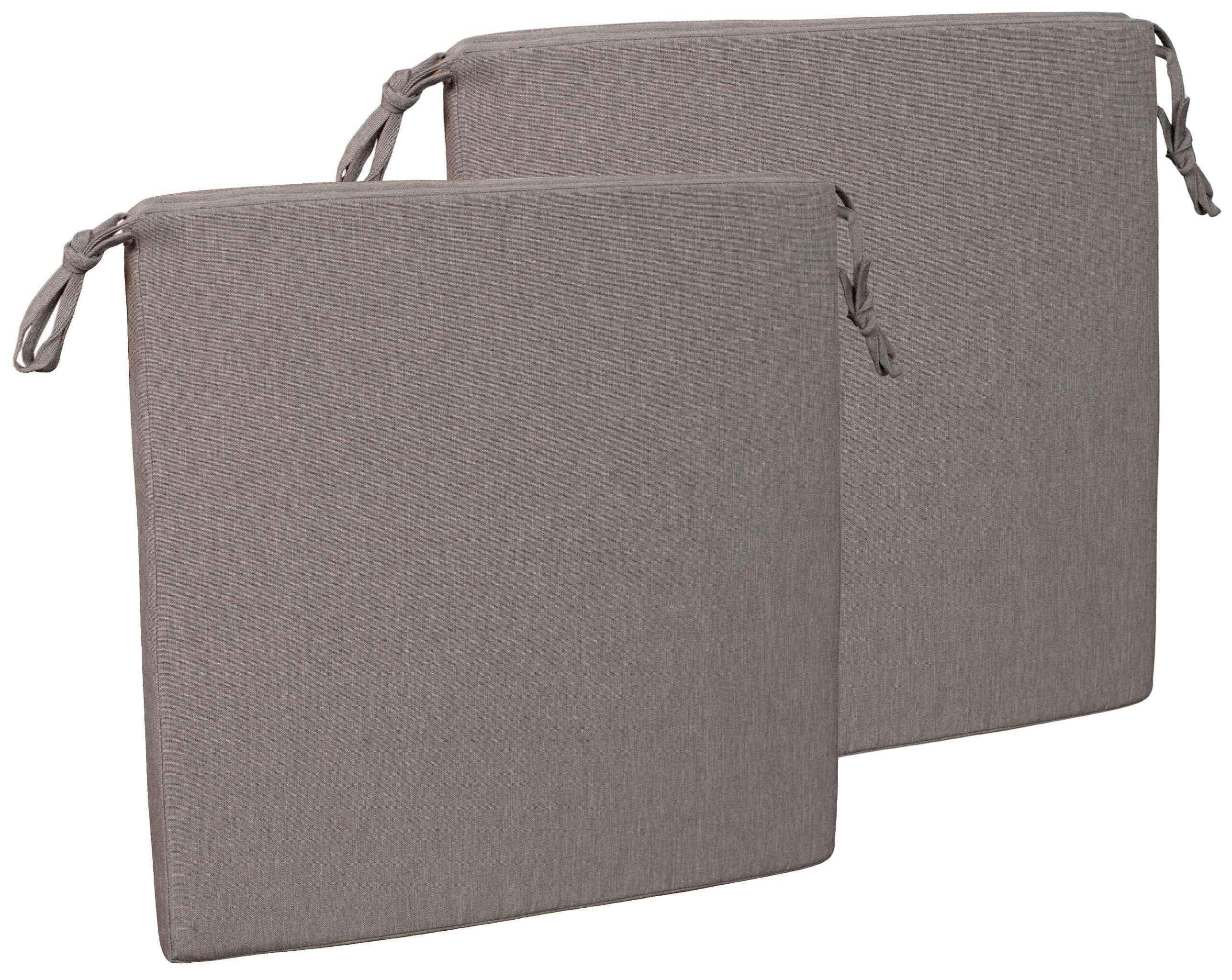 MR.DEKO Sitzkissen 2er Set 50x50 cm Grau Gartenstuhl Bank Outdoor Auflage mit Bändern, Komfortables Outdoor Sitzkissen zum festbinden