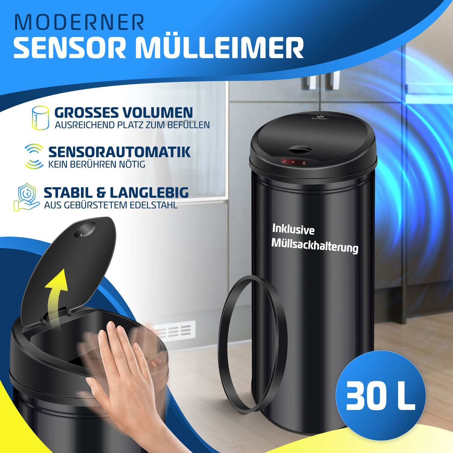 KESSER Mülleimer, Automatik Sensor Mülleimer Abfalleimer Abfall EDELSTAHL