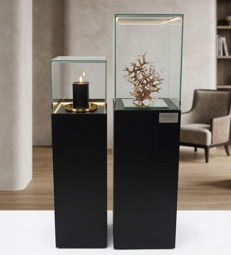 Home-trends24.de Kerzenständer Windlicht Säule Metall Glas Kerzen Halter Ständer schwarz 2er-Set (2 St)