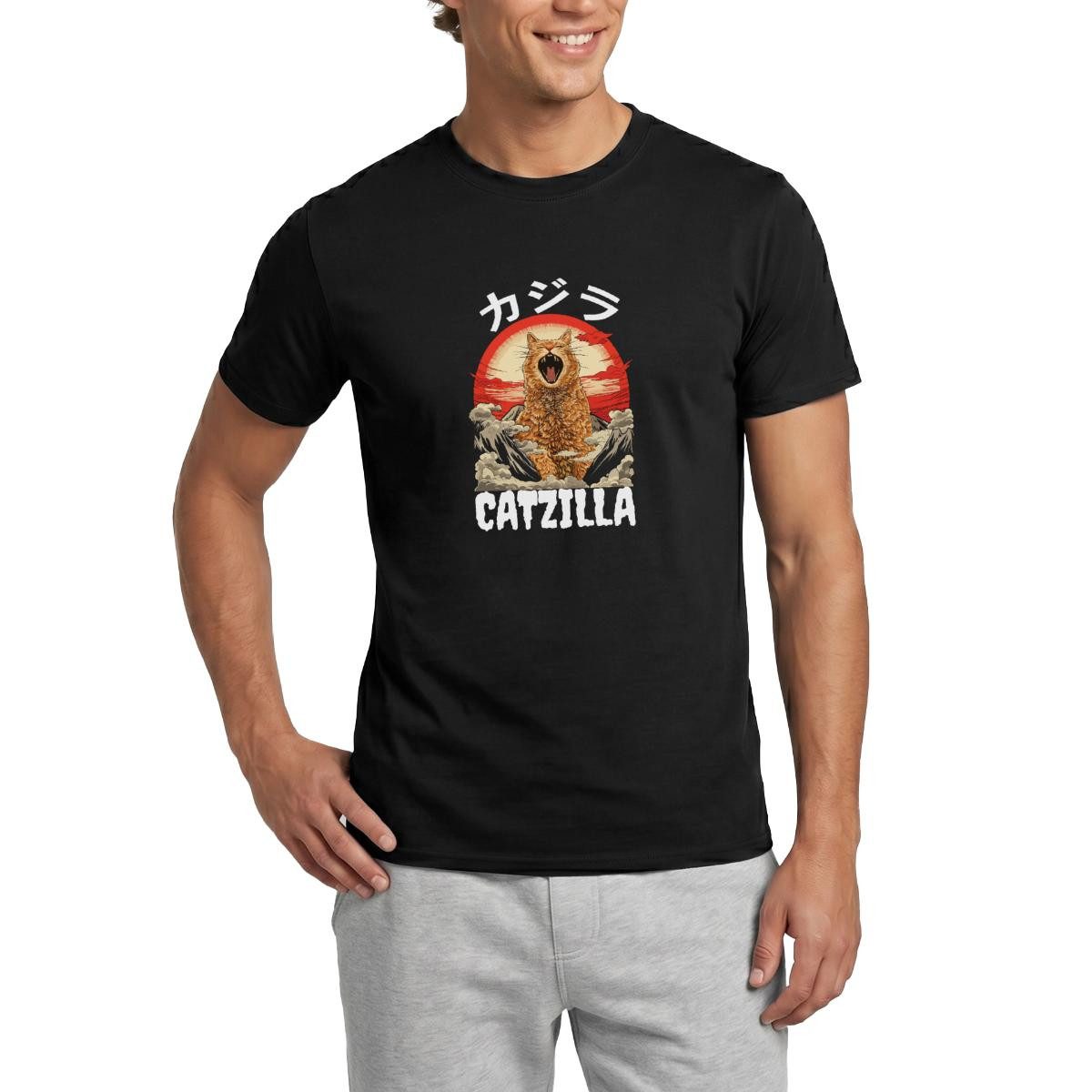 Spreadshirt T-Shirt Riesige Brüllende Katze, Japanisch Inspirierter Look Männer T-Shirt (1-tlg)