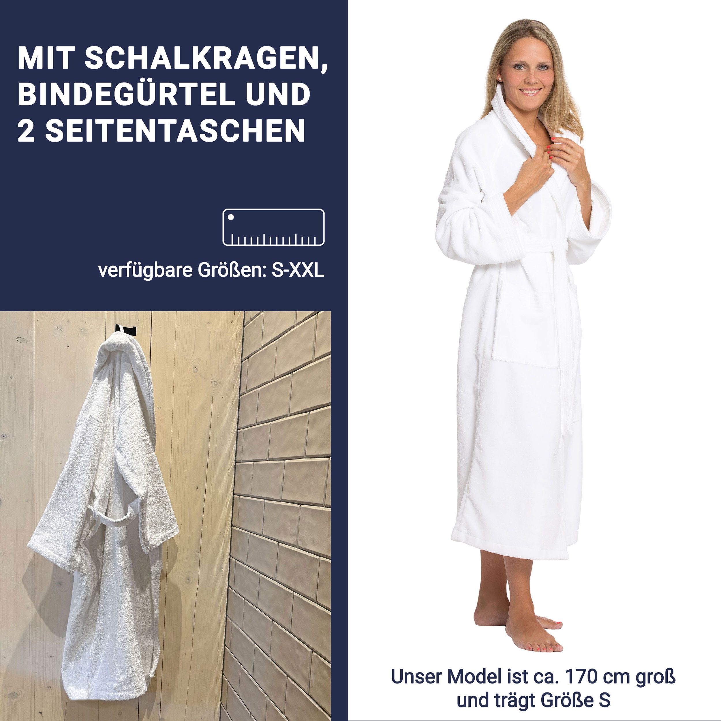 ZOLLNER Unisex-Bademantel, 50% Polyester, 50% Baumwolle, Schalkragen, Gürtel, 50% Polyester, 50% Baumwolle, für Damen und Herren, verfügbar in S-XXL