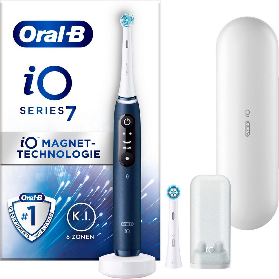 Oral-B Elektrische Zahnbürste iO 7, Aufsteckbürsten: 2 St., mit Magnet-Technologie, Display, 5 Putzmodi, Reiseetui