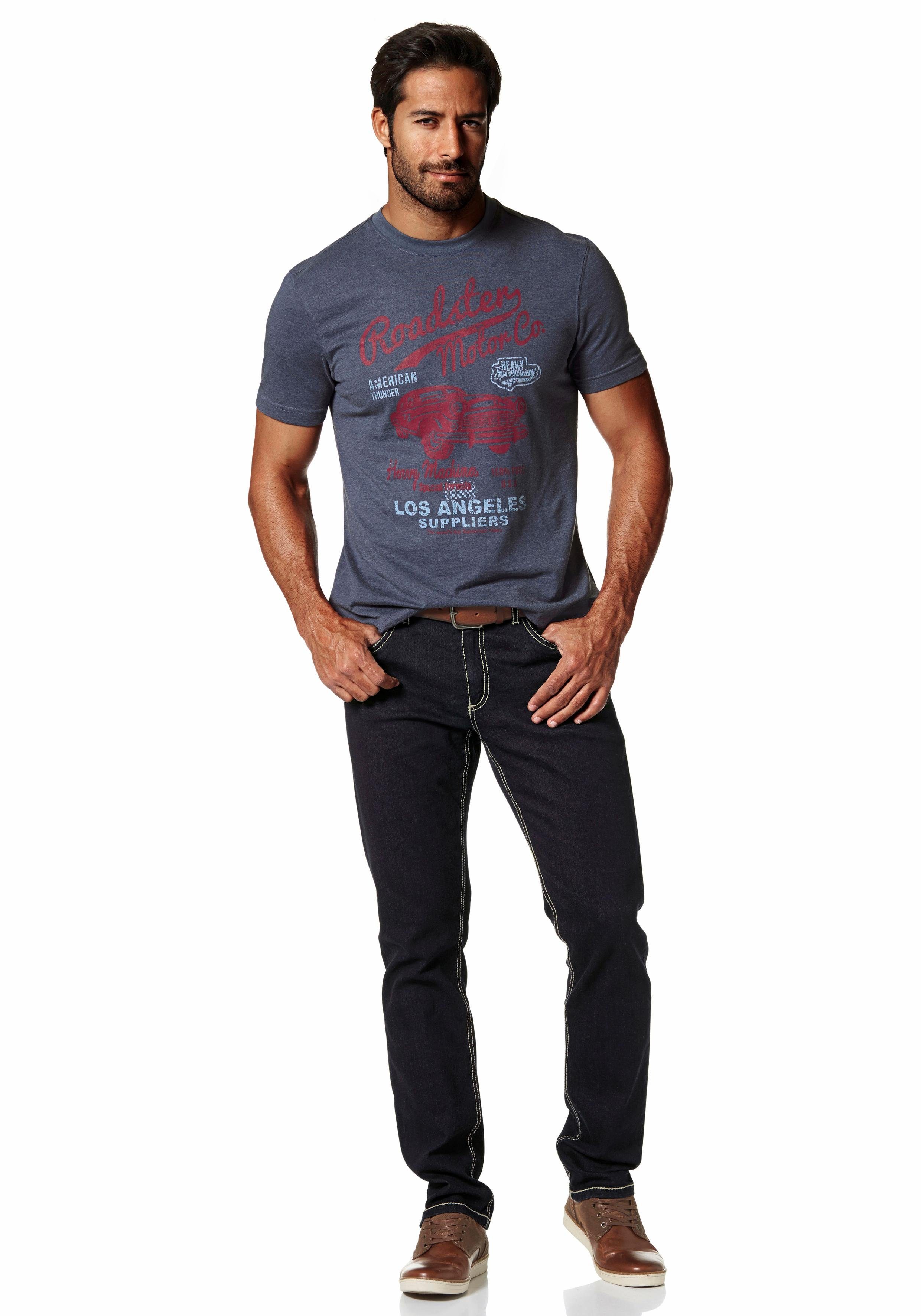 blau-meliert Print Vintage in Optik T-Shirt Arizona mit