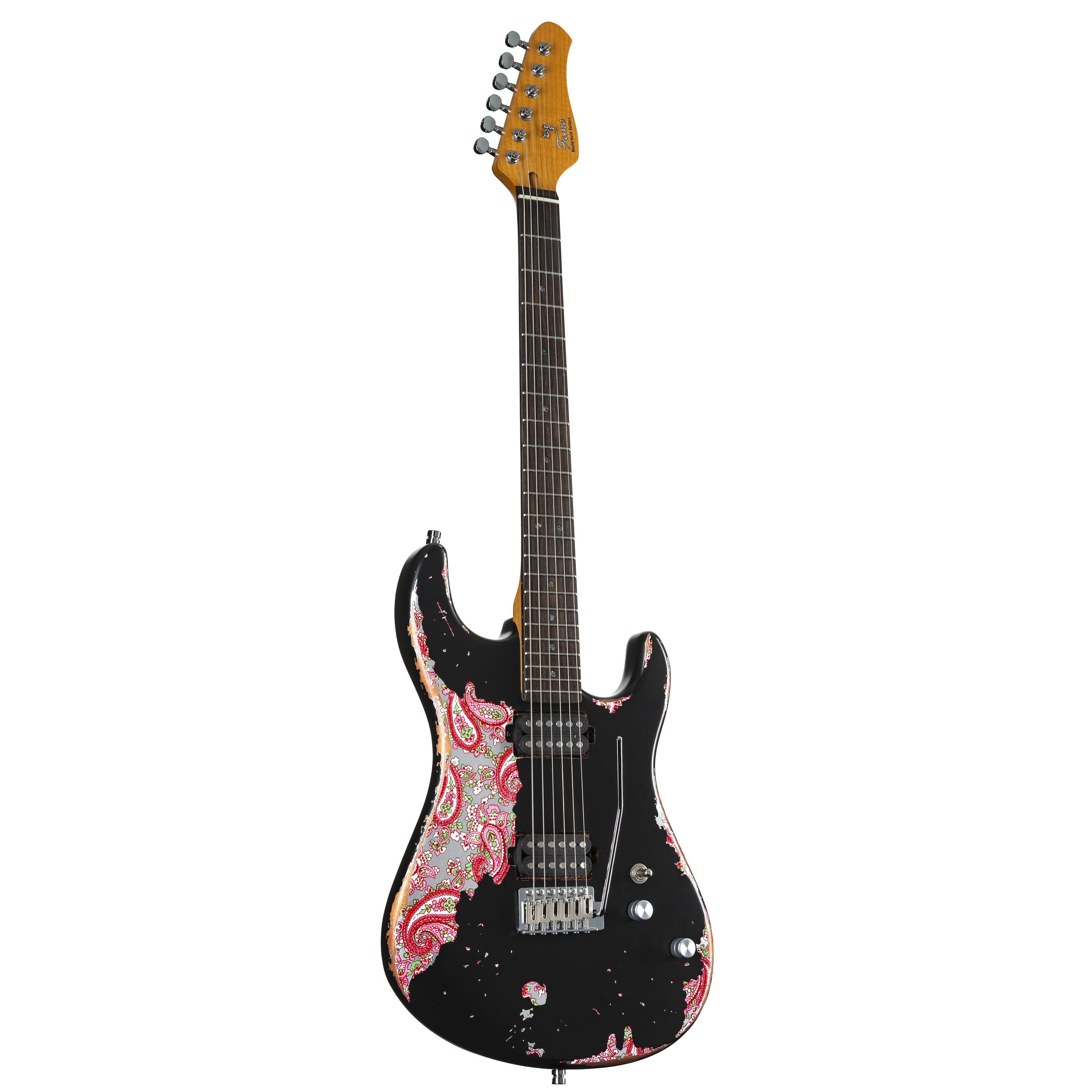 FAME E-Gitarre, Электрогитары, ST-Modelle, Custom ST RW Worn Licorice over Paisley - E-Gitarre