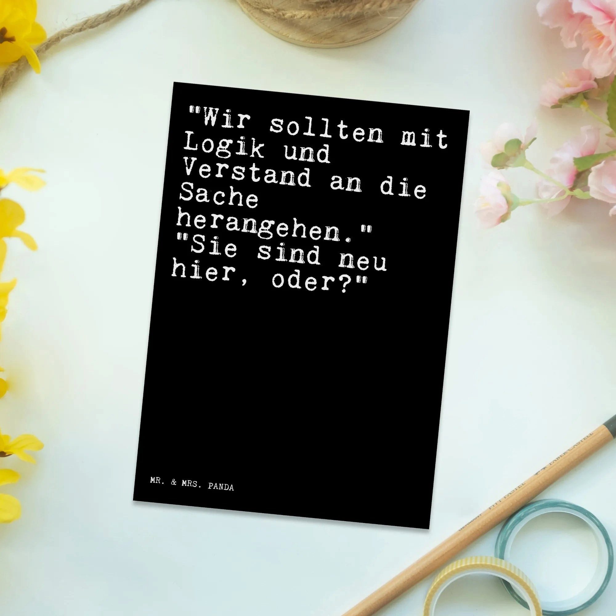 Thumbnail - Mr. & Mrs. Panda Postkarte "Wir sollten mit Logik... - Schwarz - Geschenk, Büro, Zitate, Spruch, Charmantes Design