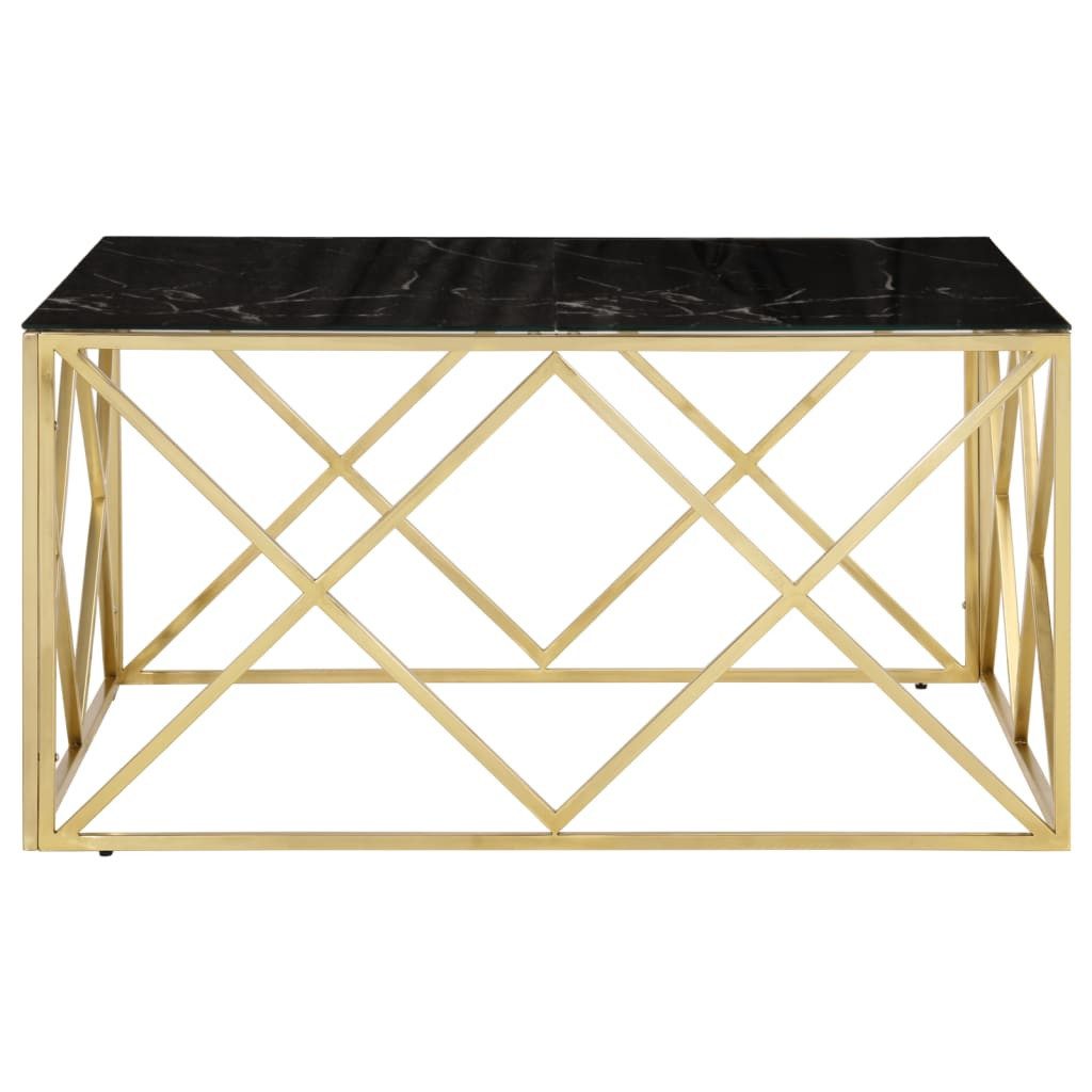 furnicato Couchtisch Eleganter 100 x 100 x 50 cm in Schwarz mit Edelstahlgestell (1-St), Pflegeleichter Wohnzimmertisch mit Hartglas in Marmor-Optik