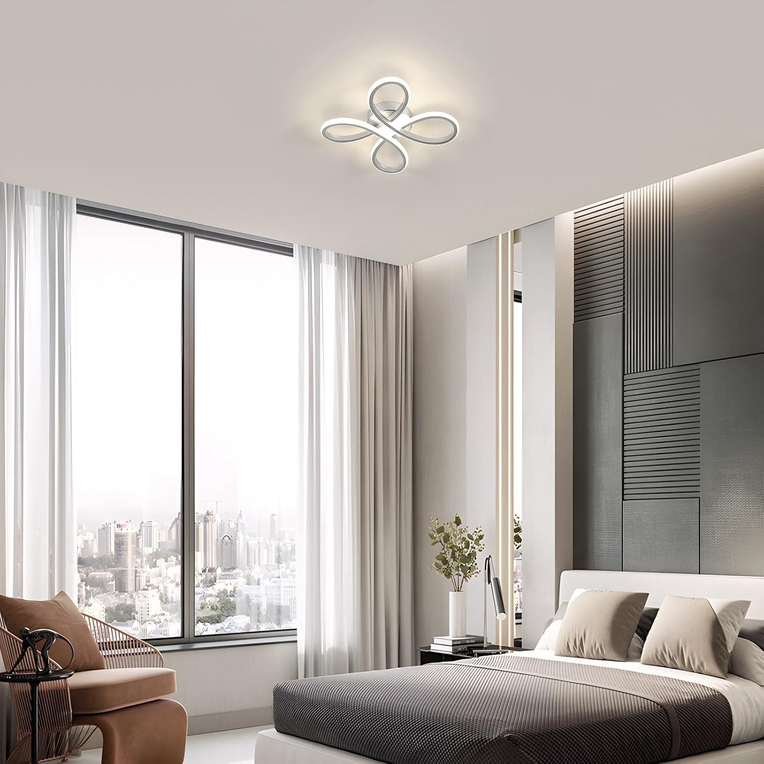 Riserva LED Deckenleuchte LED Deckenleuchte Blumenform Aluminium 30W 4000K Silber (30cm), LED wechselbar