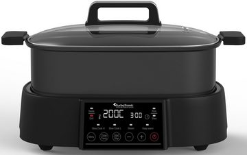 TurboTronic by Z-Line Multikocher Slow Cooker in schwarz mit Grillplatte, 1250 W, 6L + 4L, mit Digitalsteuerung, Dampfgarer, Reiskocher, Tischgrill