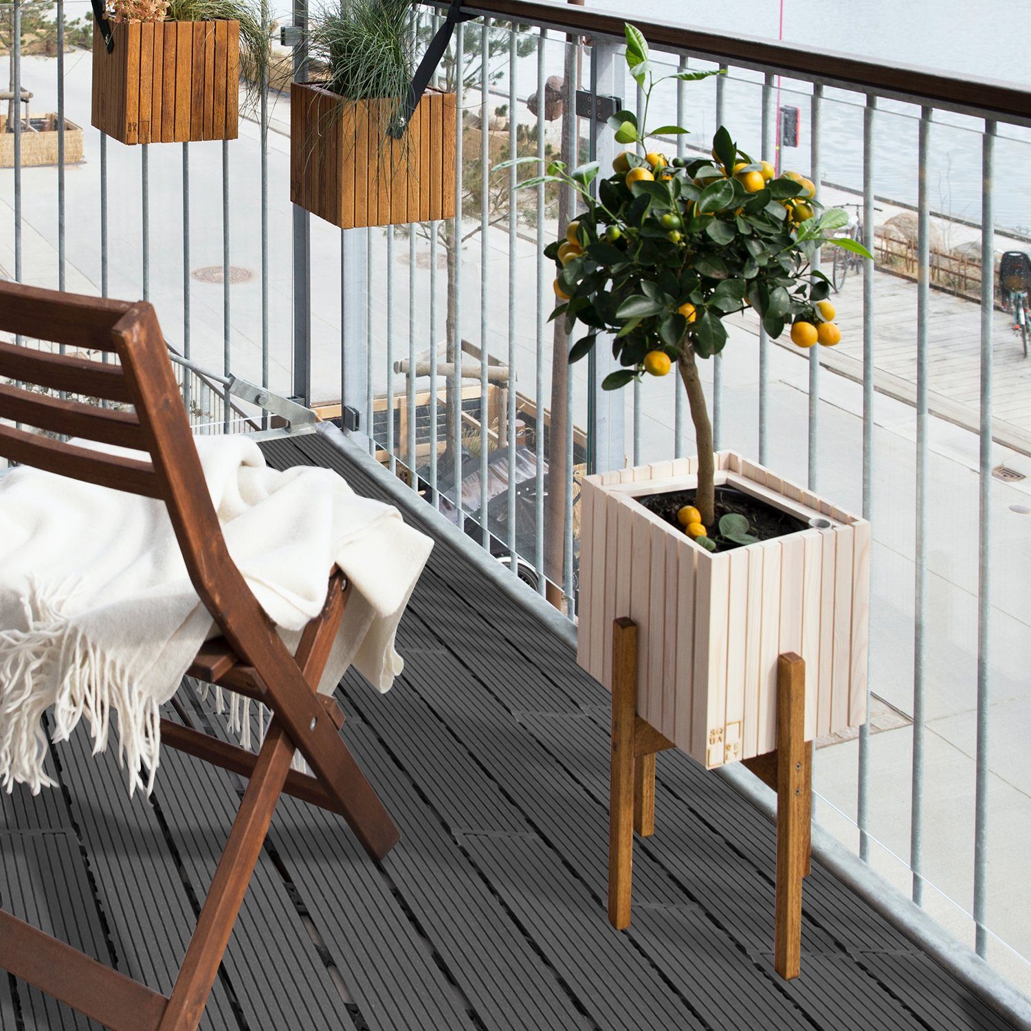 18er für Holzfliesen Stück 1-5m² Balkon Lospitch klicksystem Terrassen Holzfliesen, und mit 6-30 Anthrazit WPC Terrassendielen Fliesen 60x30 cm