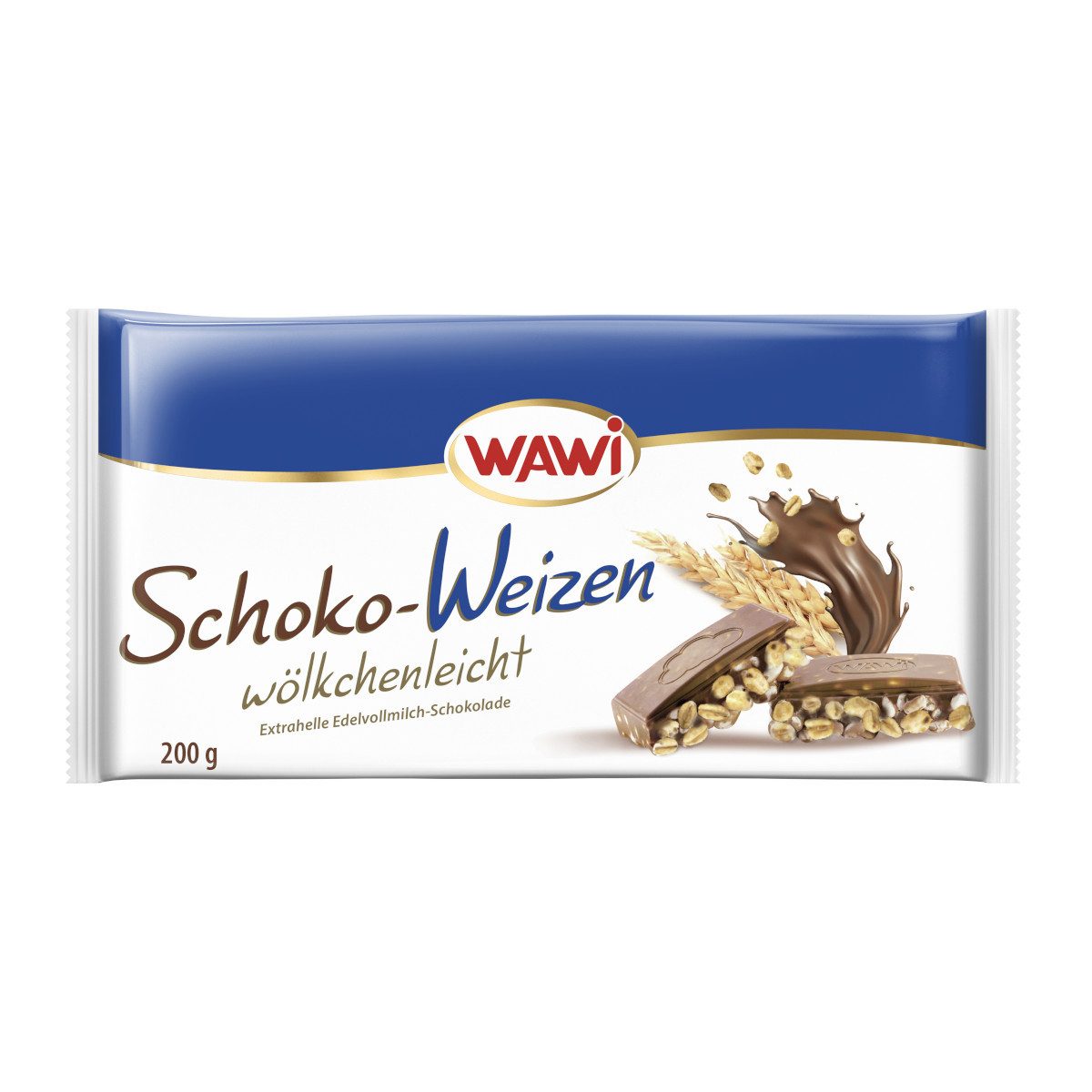 WAWI Schokolade, Wawi Schoko Reis Tafel Weizen mit Edel Vollmilchschokolade 200g