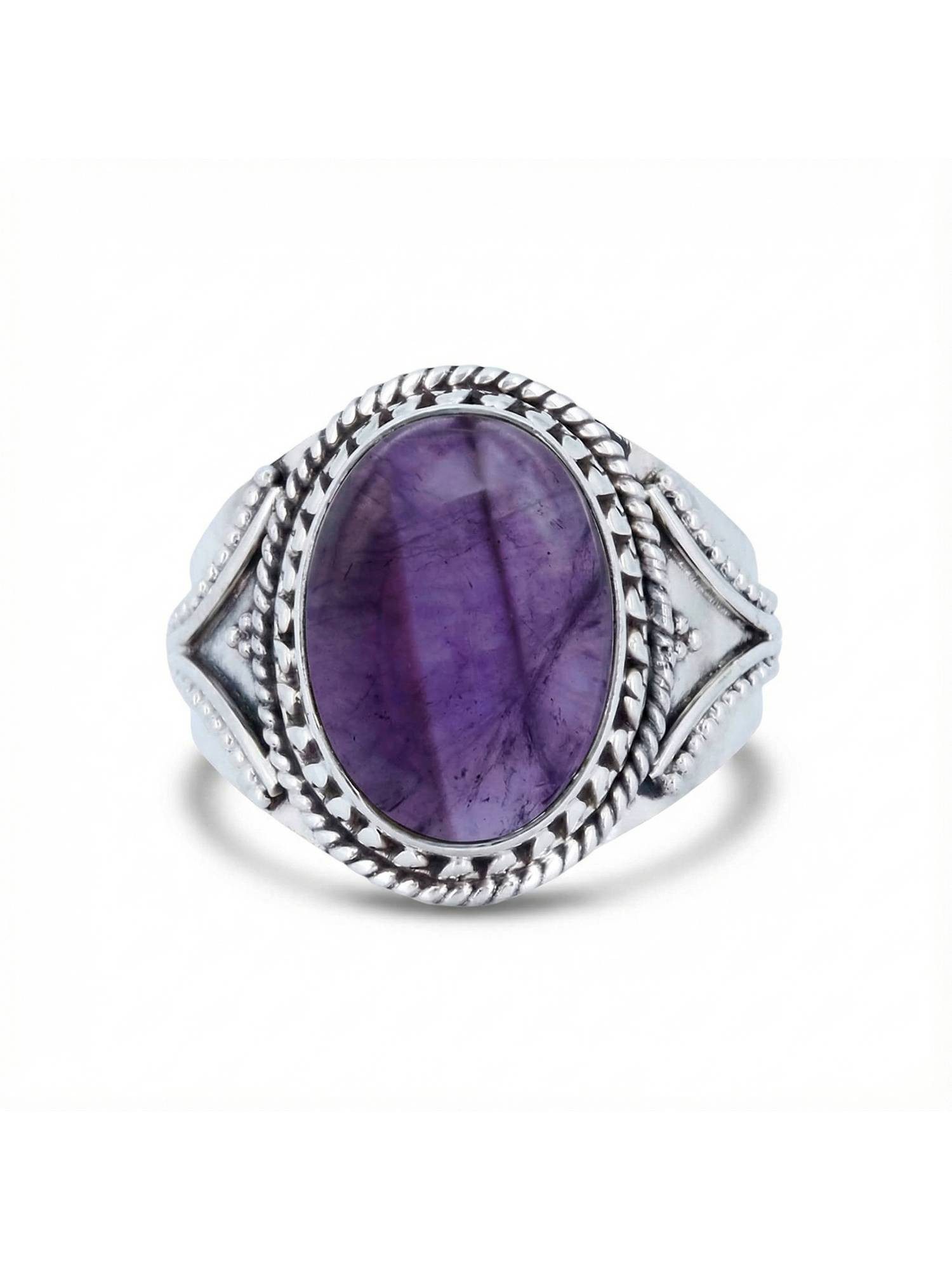 mantraroma Silberring MEKANU aus 925 Silber mit Amethyst (Ring mit Schmuckbeutel), Damenring aus 925er Silber