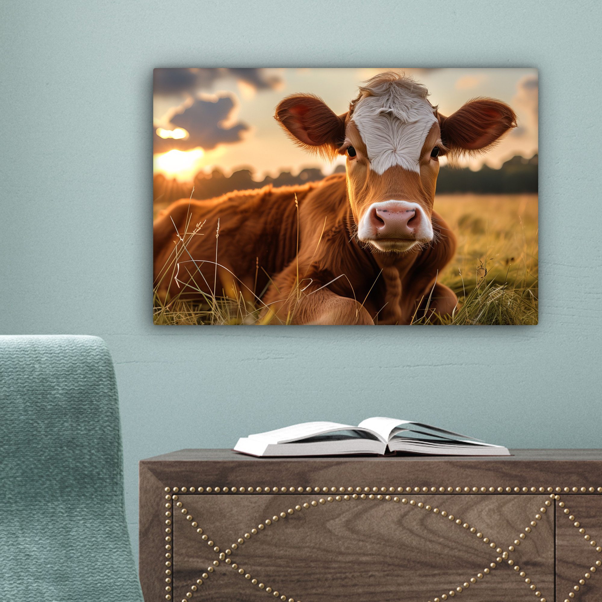 OneMillionCanvasses® Leinwandbild Kuh - Tier - Wiese - Gras - Tiere - Natur, Fotodruck (1 St), Leinwand Bilder Klein, Wand Dekoration Aesthetic 30x20 cm – Bild 3 von 5