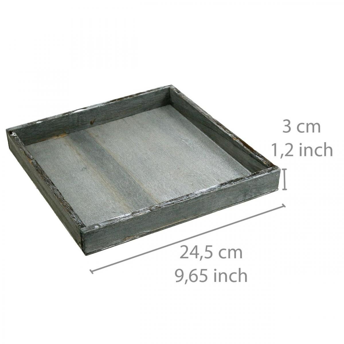 Florists Products Dekokorb Holz Tablett Grau Weiß Shabby Chic Deko 24,5×24,5cm 2 Stk, 2 Stück