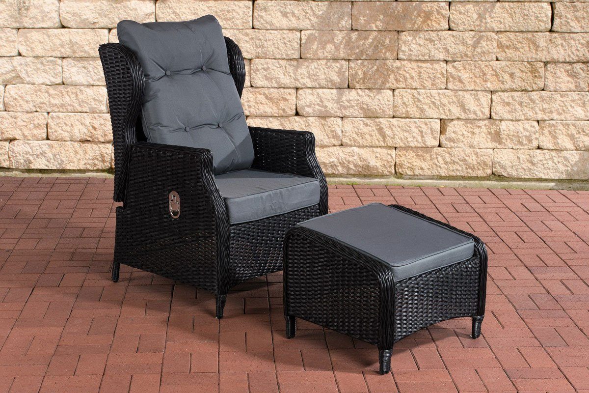 CLP Gartensessel Breno, Polyrattan, verstellbar, Fußhocker, Outdoor