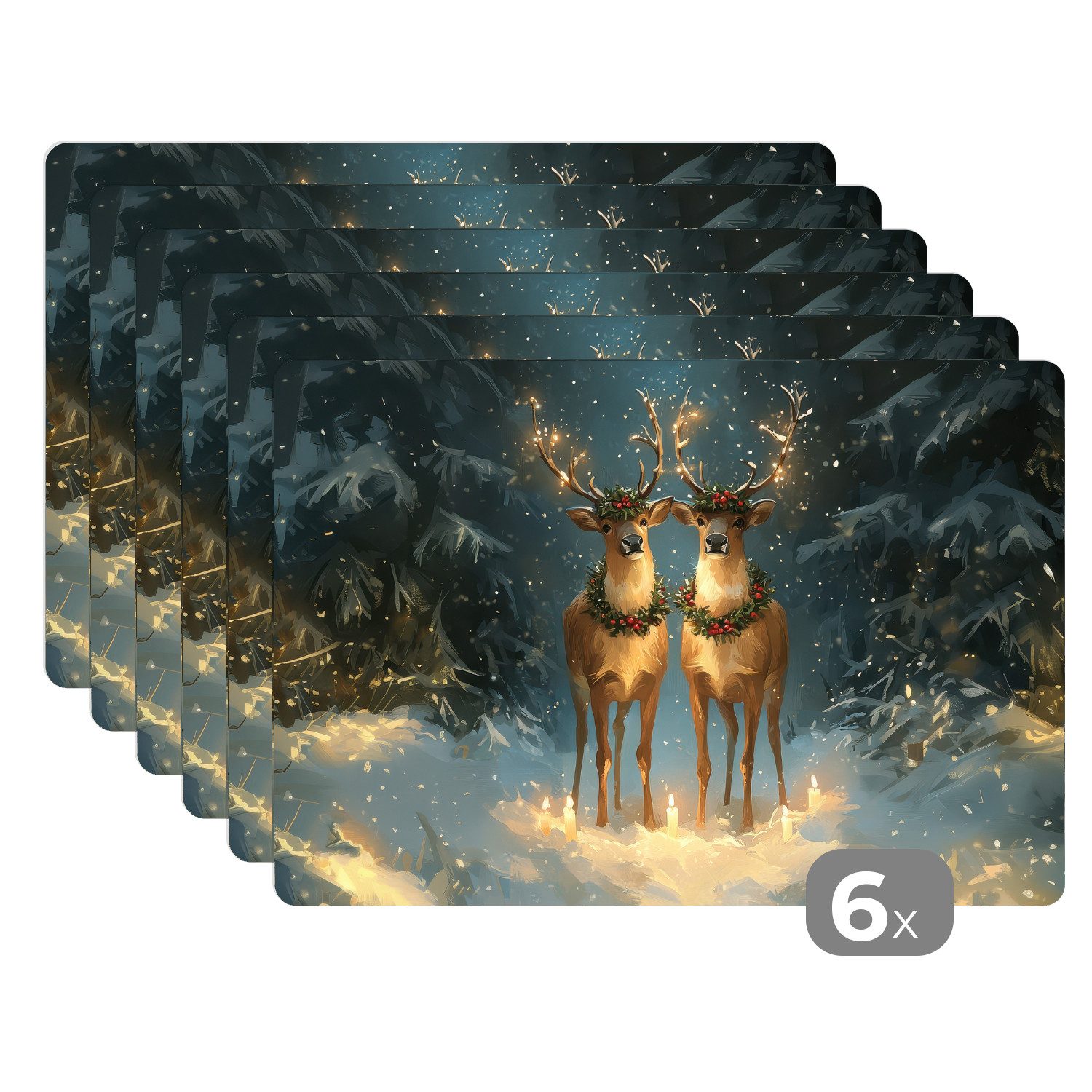 MuchoWow Platzset Kiefer-Märchen - Rentier - Nacht, (6-St), Platzsets, Tisc günstig online kaufen