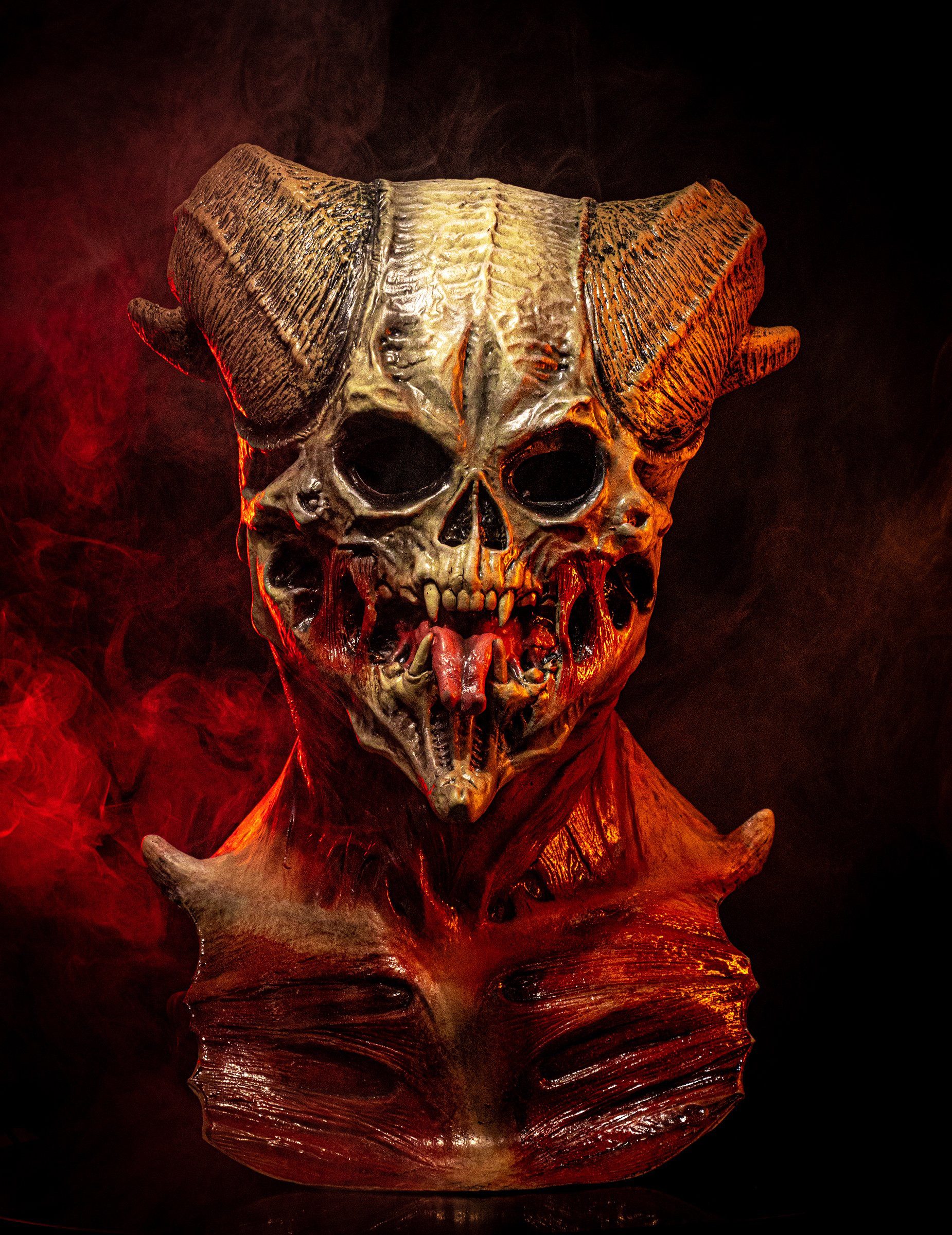 Ghoulish Productions Kostüm Teuflische Skelett Halloween Maske weiss-braun-rot