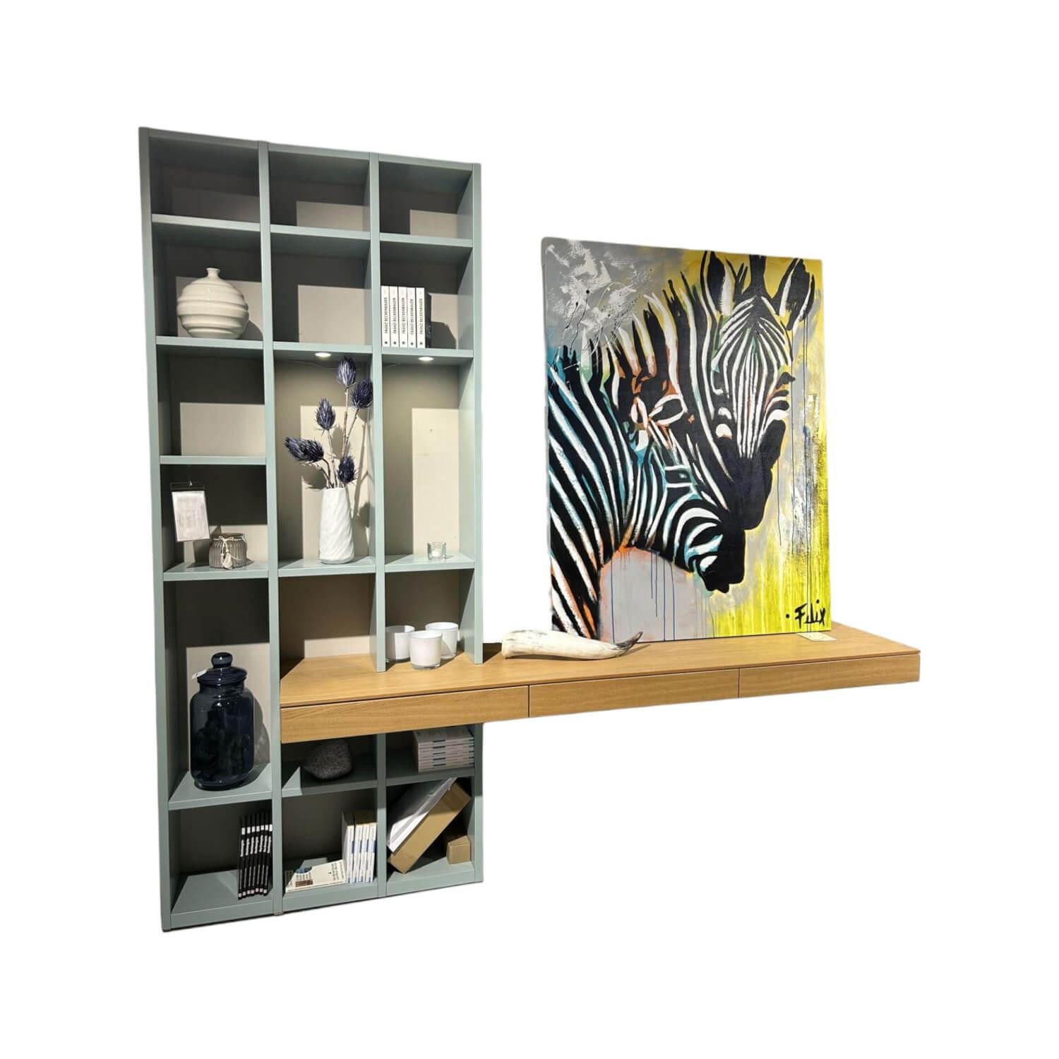 Musterring Anbauschrank Wohnwand Kara Lack Mint Grün Und Eiche Sand Furniert Griffe