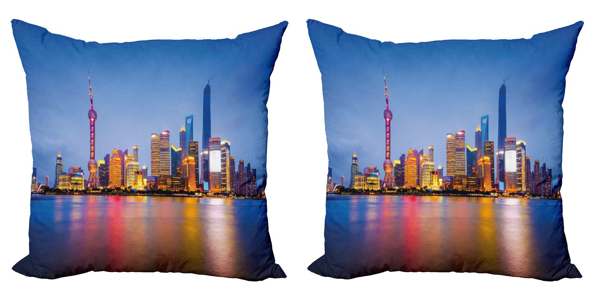 Modern Accent Städtisch Skyline Doppelseitiger City Digitaldruck, Stück), (2 Kissenbezüge Shanghai Abakuhaus