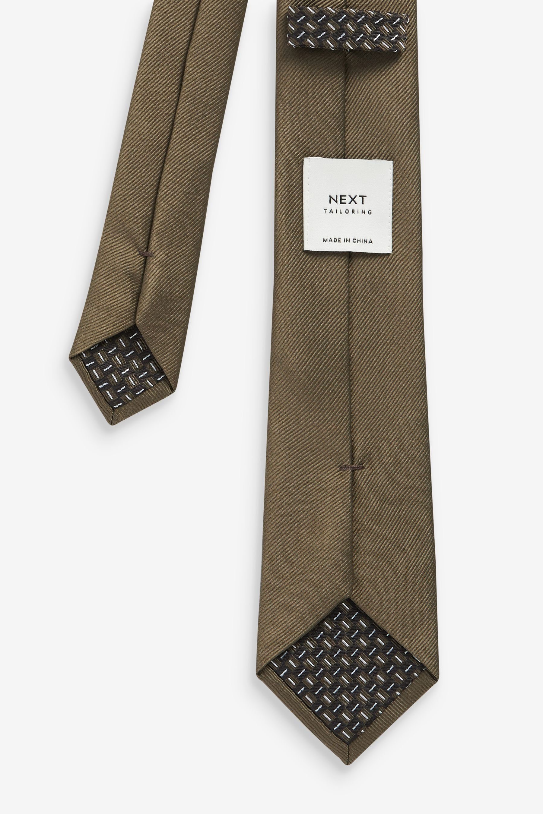 Next Krawatte (2-St) und Green schmal Krawatte Set - im Geo-Einstecktuch Khaki