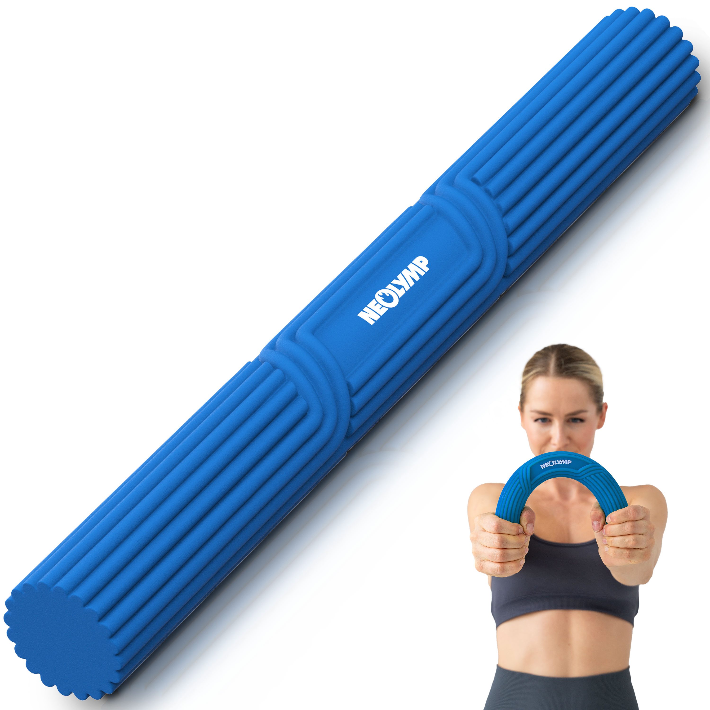 NEOLYMP Handmuskeltrainer Handtrainer Unterarmtrainer – Griffkraft & Rehabilitation –Therapy Bar (Hand Trainingsgerät inkl. Tragetasche, Übungsheft & E-Book), Grip Strength Trainer aus Silikon, rutschfest & langlebig