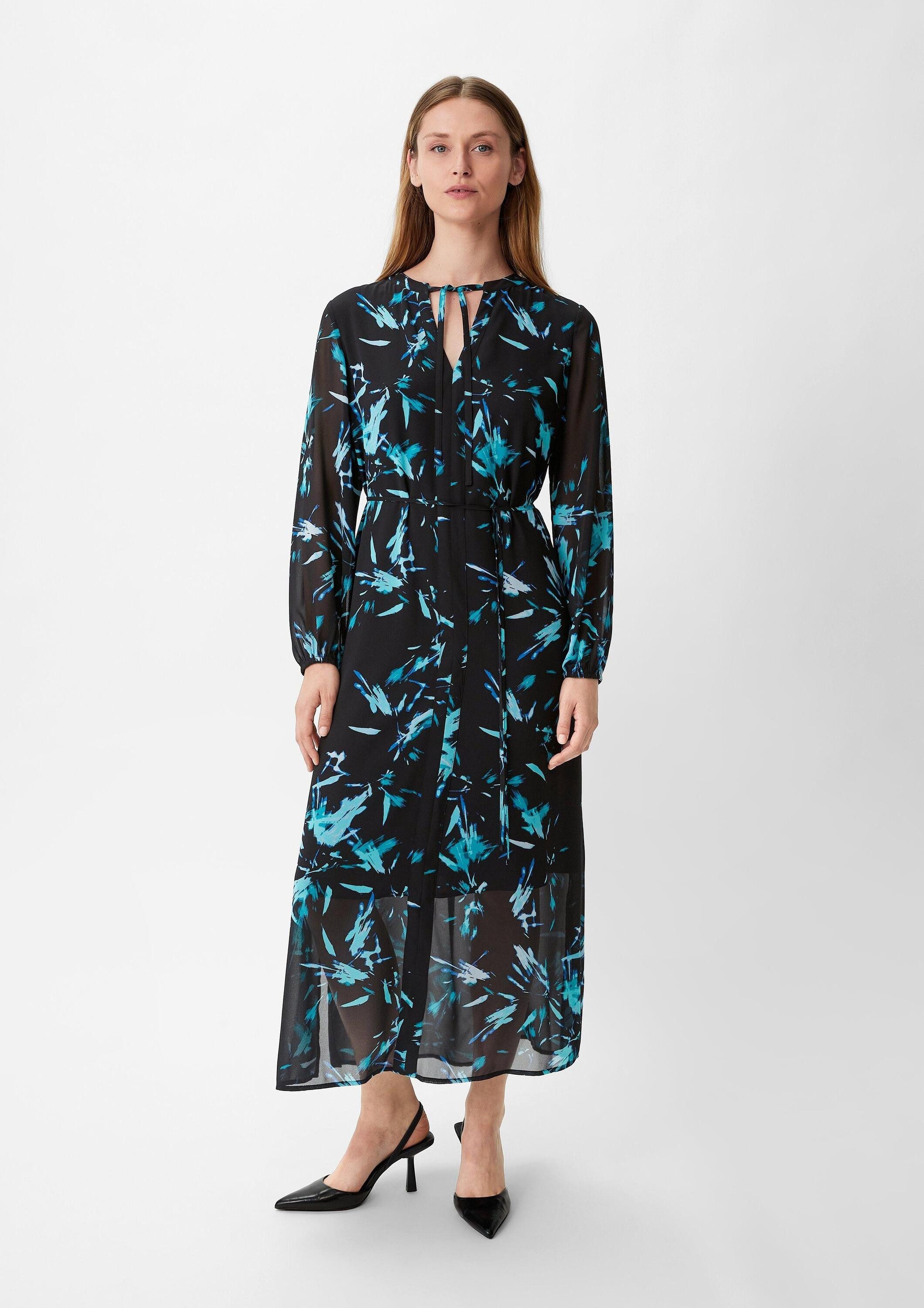 comma Maxikleid Kleid Chiffonkleid mit Stoffgürtel