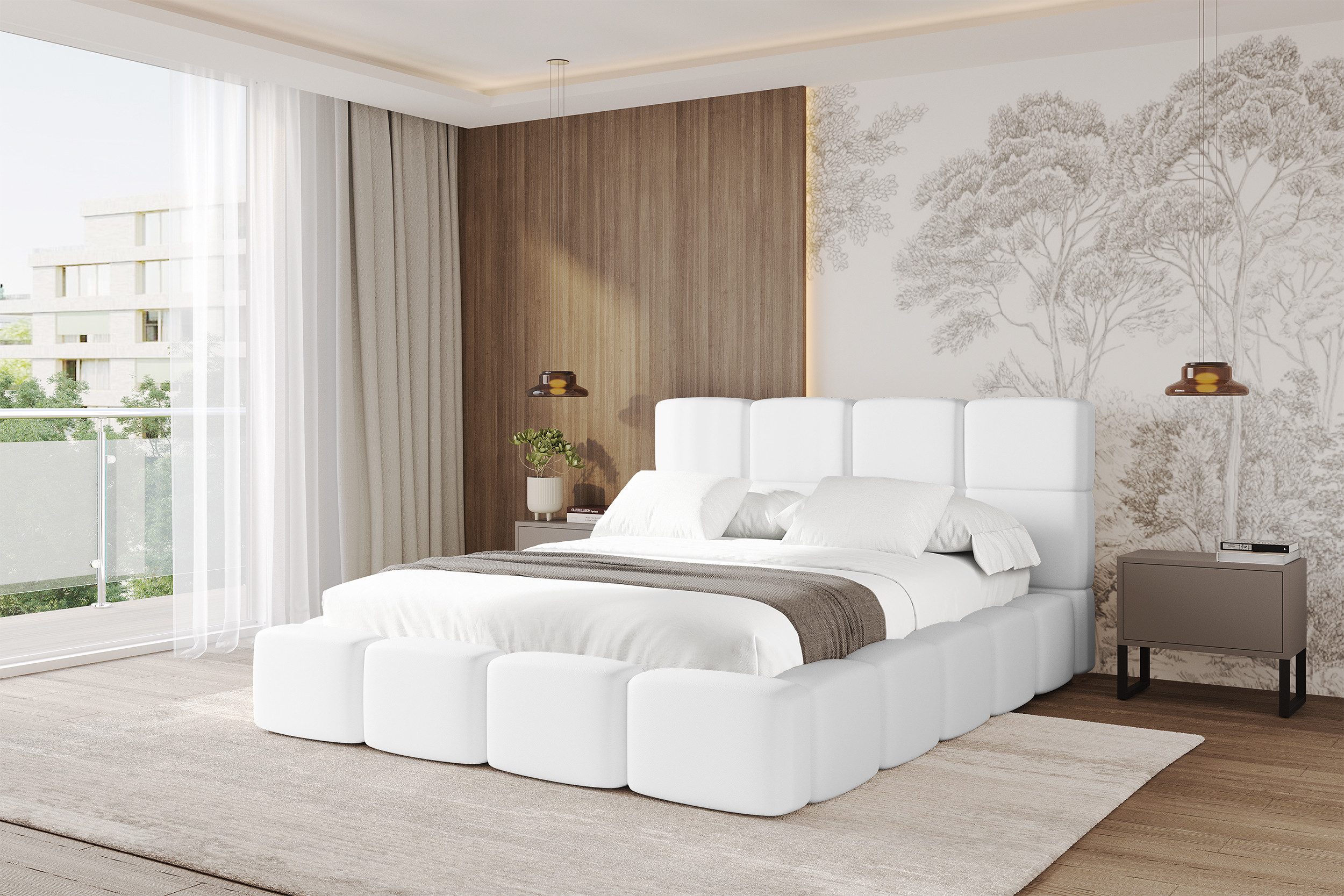 ALTDECOR Polsterbett NATA (Polsterbett mit Bettkasten und Lattenrost, Boxbett ohne Matratze), Doppelbett mit Stauraum, Bett mit Kopfteil