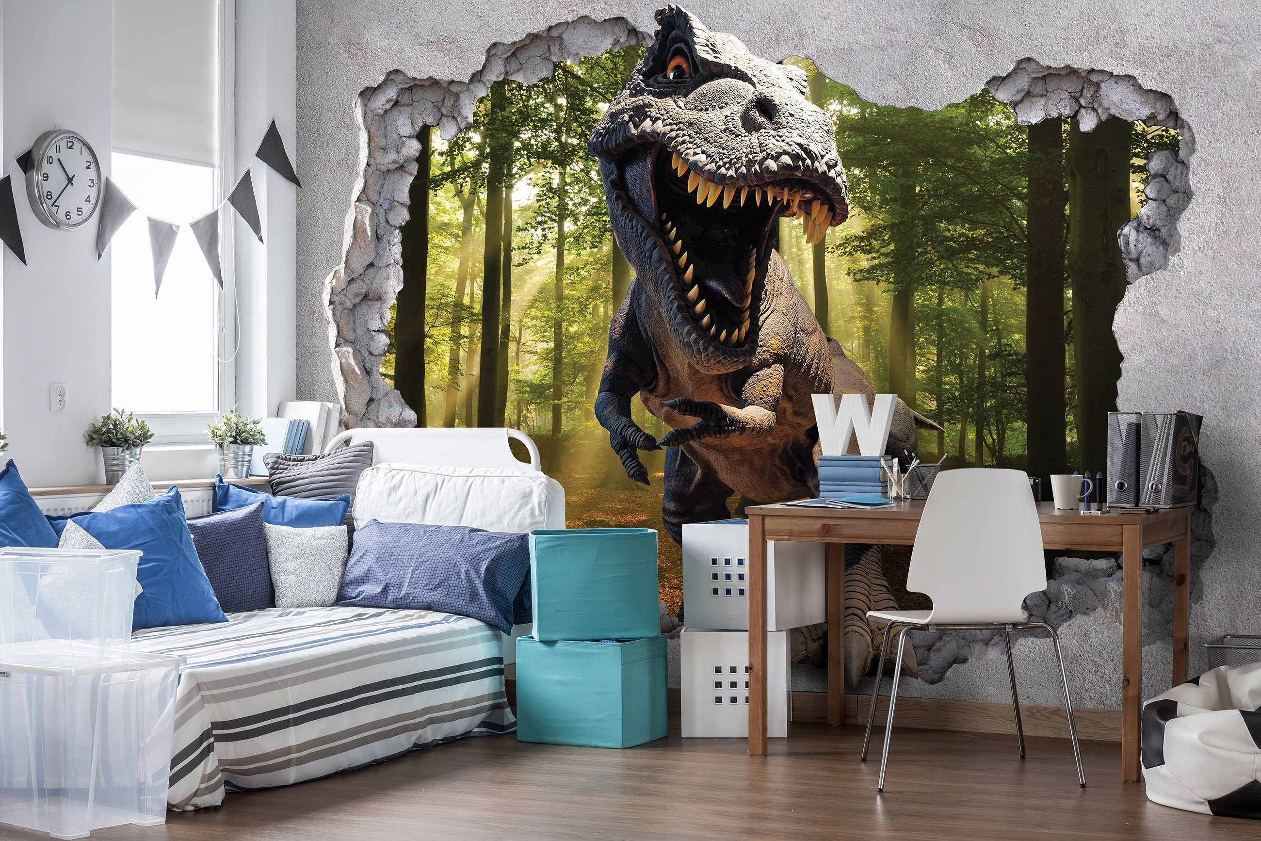 Wallarena Fototapete 3D EFFEKT Kinderzimmer Jungen Dinosaurier Wald Jungenzimmer Babyzimmer, Glatt, 3D-Optik, Tapete inklusive Kleister Vliestapete Motivtapete