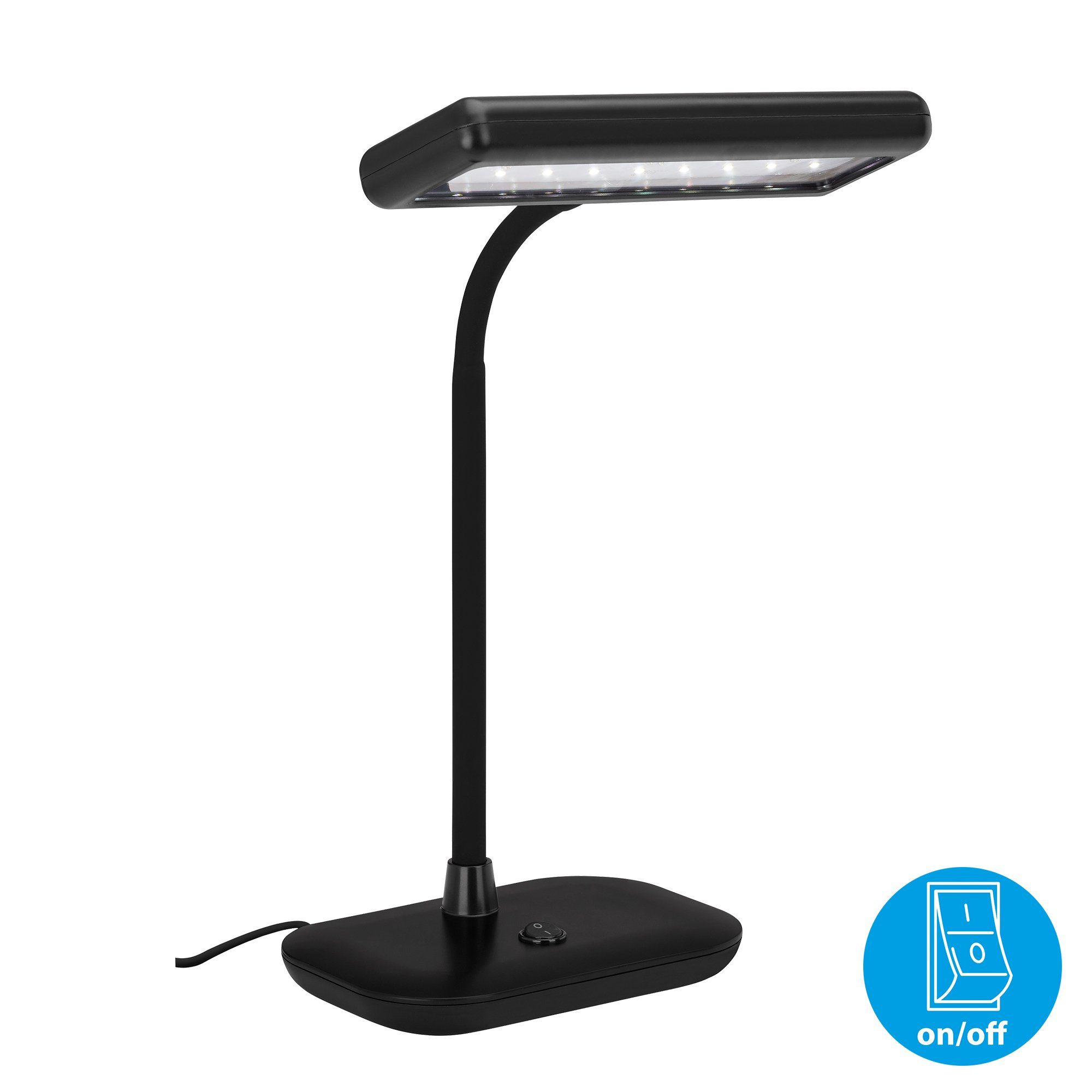 Leselampe, verbaut, LED Schreibtisch, Briloner 42x42x3cm, LED Leuchten Schwarz, 7488-015, schwenkbar, Büro Tischleuchte fest Kaltweiß, Tischlampe, 8W, An-/Ausschalter,