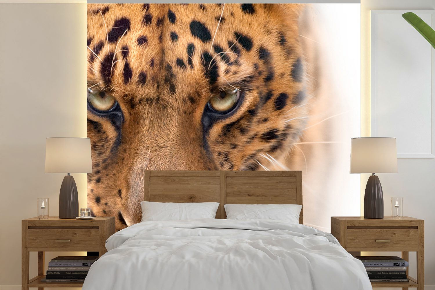 MuchoWow Fototapete Leopard - Porträt - Augen, Matt, bedruckt, (5 St), Vinyl Tapete für Wohnzimmer oder Schlafzimmer, Wandtapete