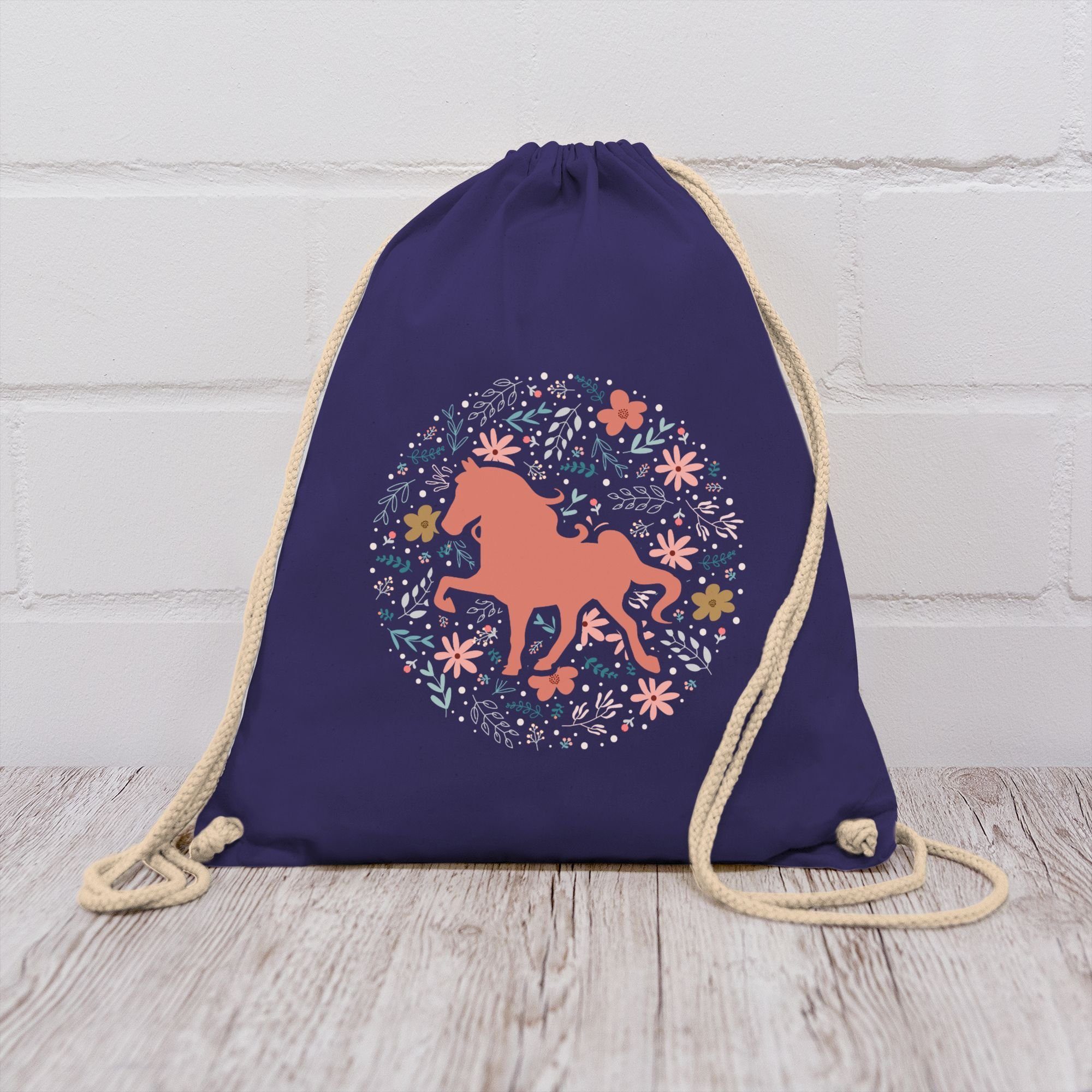 Shirtracer Turnbeutel Pferd mit Blumen, Pferd
