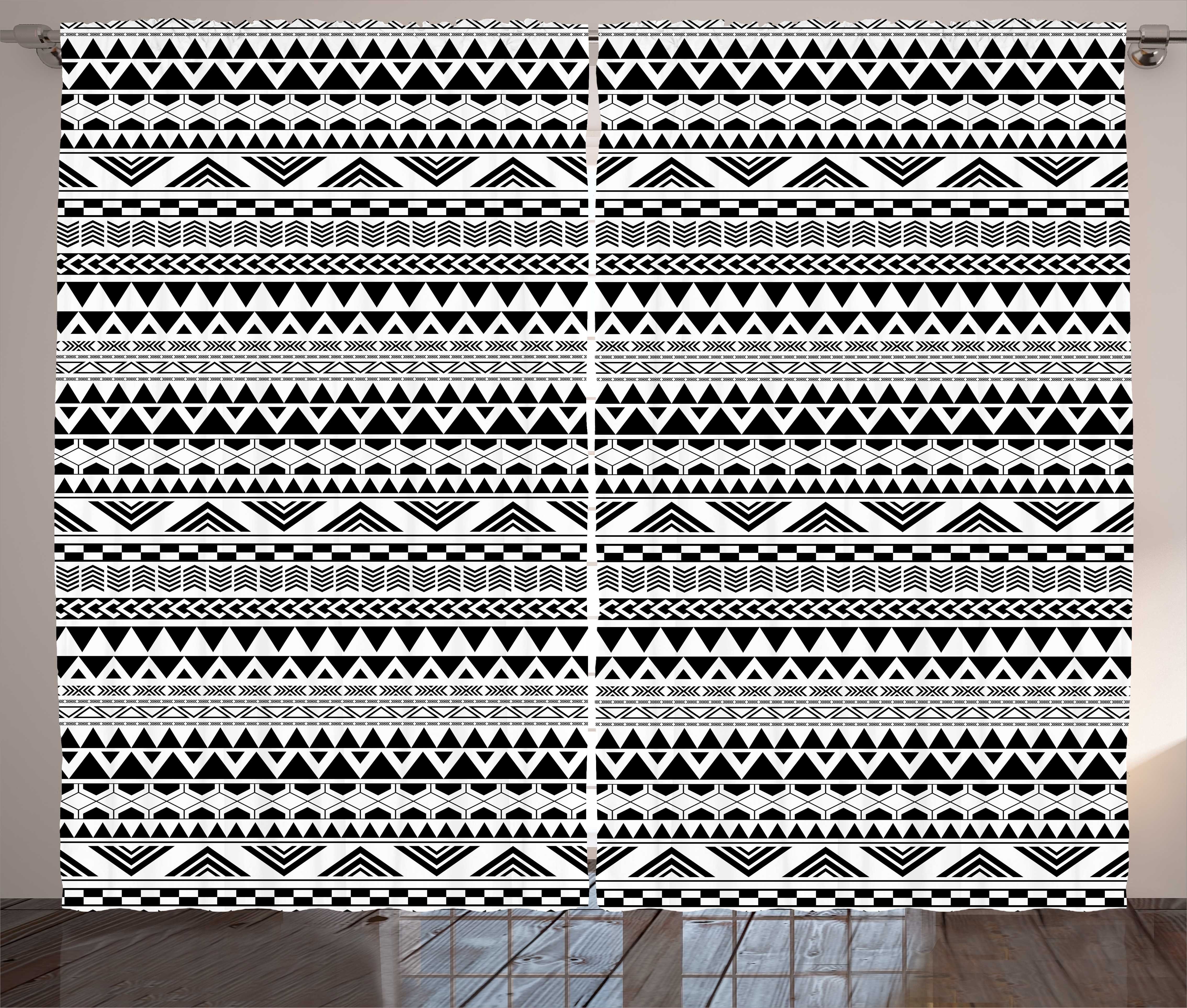 Gardine Schlafzimmer Kräuselband Vorhang mit Schlaufen und Haken, Abakuhaus, Geometrisch Aztec Inspired Shapes