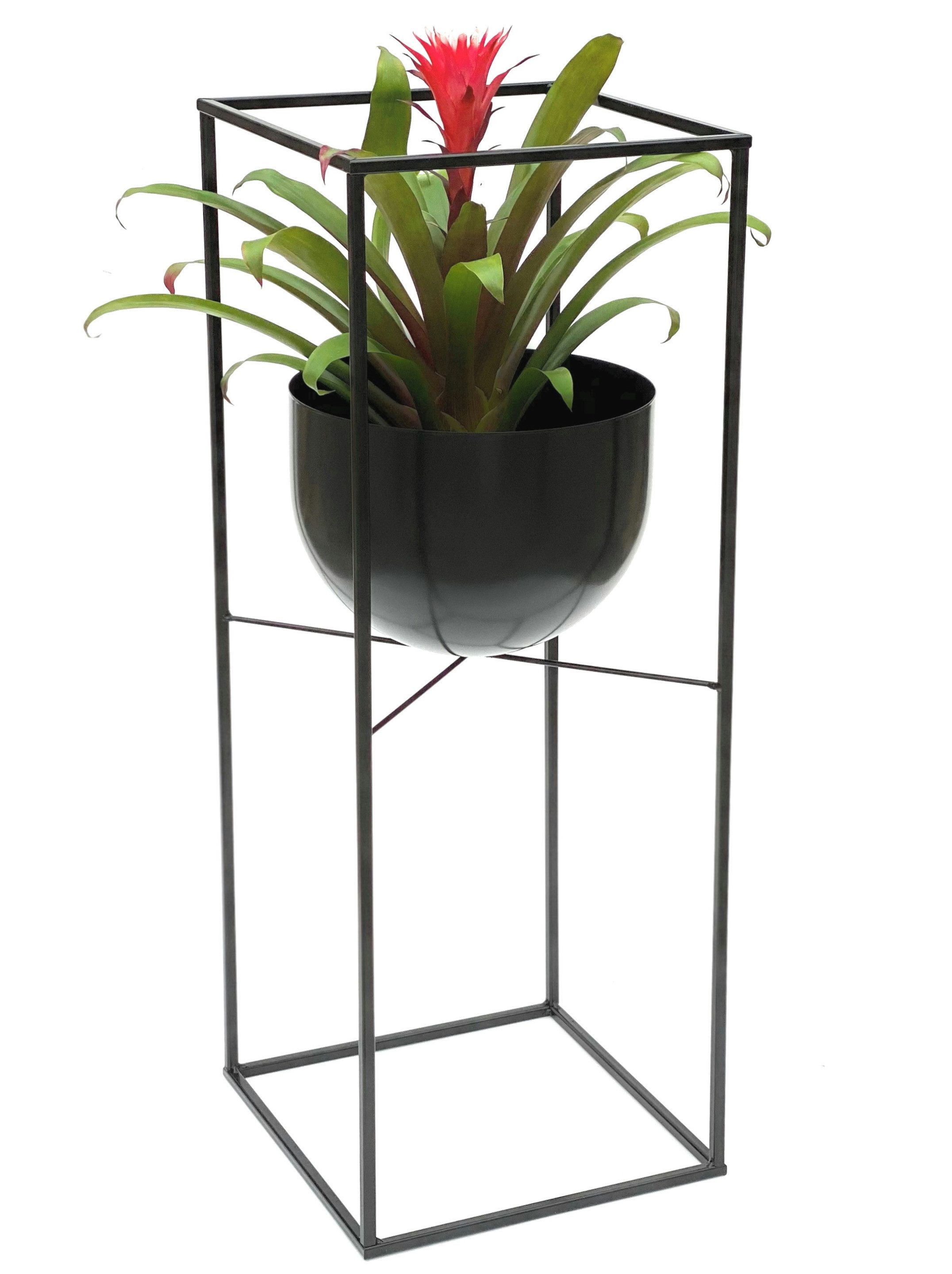 DanDiBo Blumenhocker Blumenhocker Metall Schwarz für Innen mit Topf Eckig 82 cm 438, Blumensäule Modern Pflanzenständer Pflanzenhocker