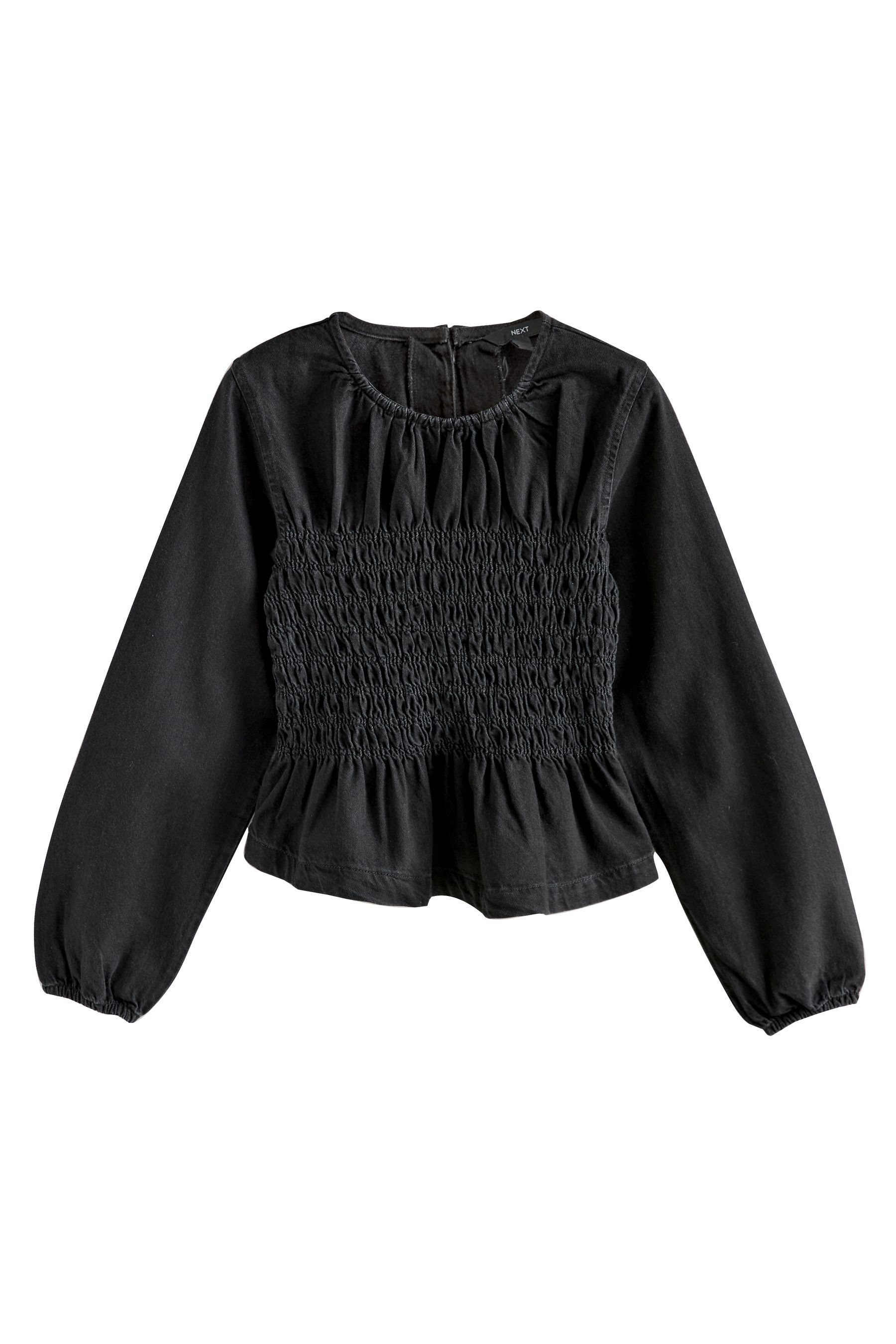 Next Langarmbluse Geraffte langärmelige Denim-Bluse (1-tlg) günstig online kaufen