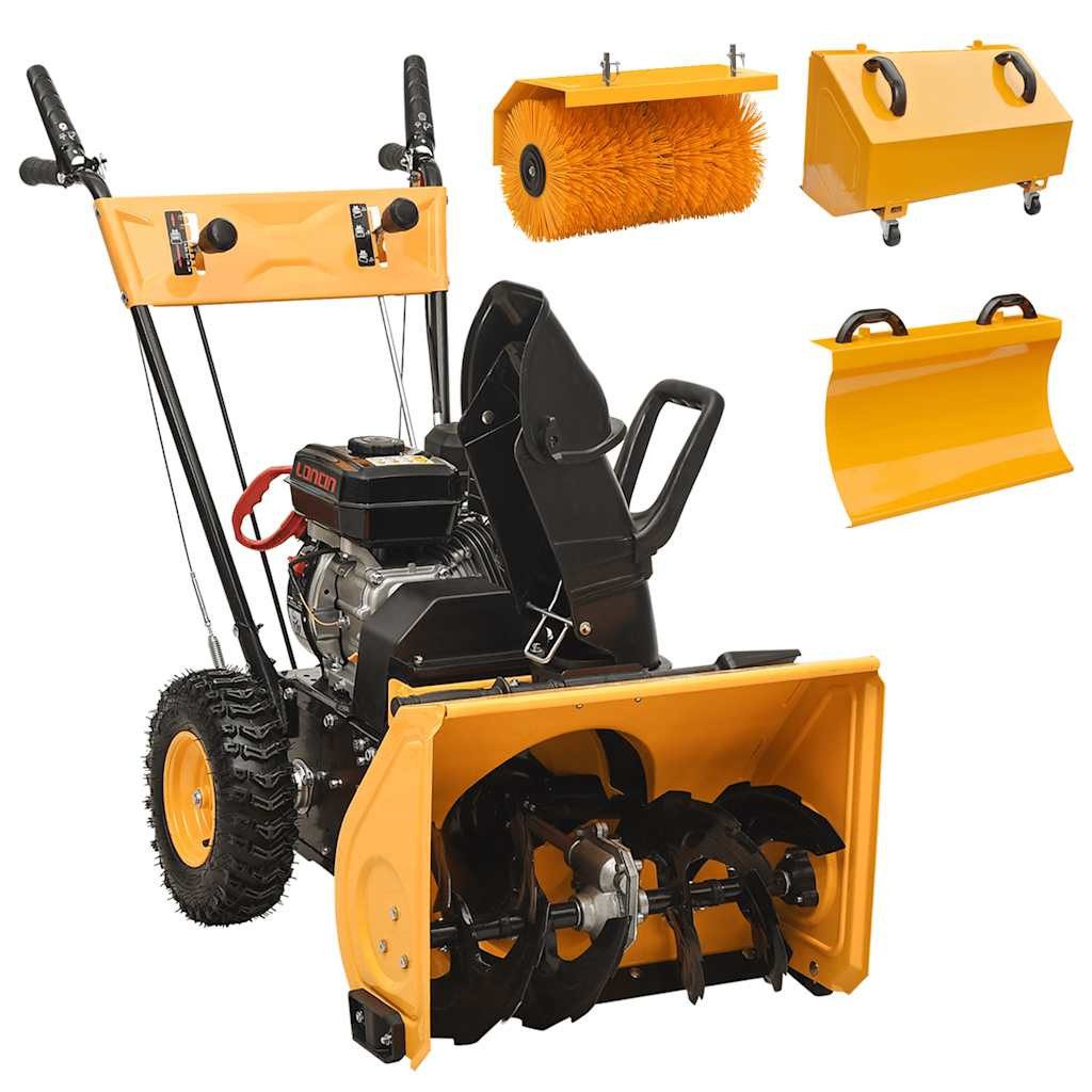 vidaXL Benzin-Schneefräse, 4-in-1 Schneefräse und Kehrmaschine Set Benzinbetrieben 6,5 PS