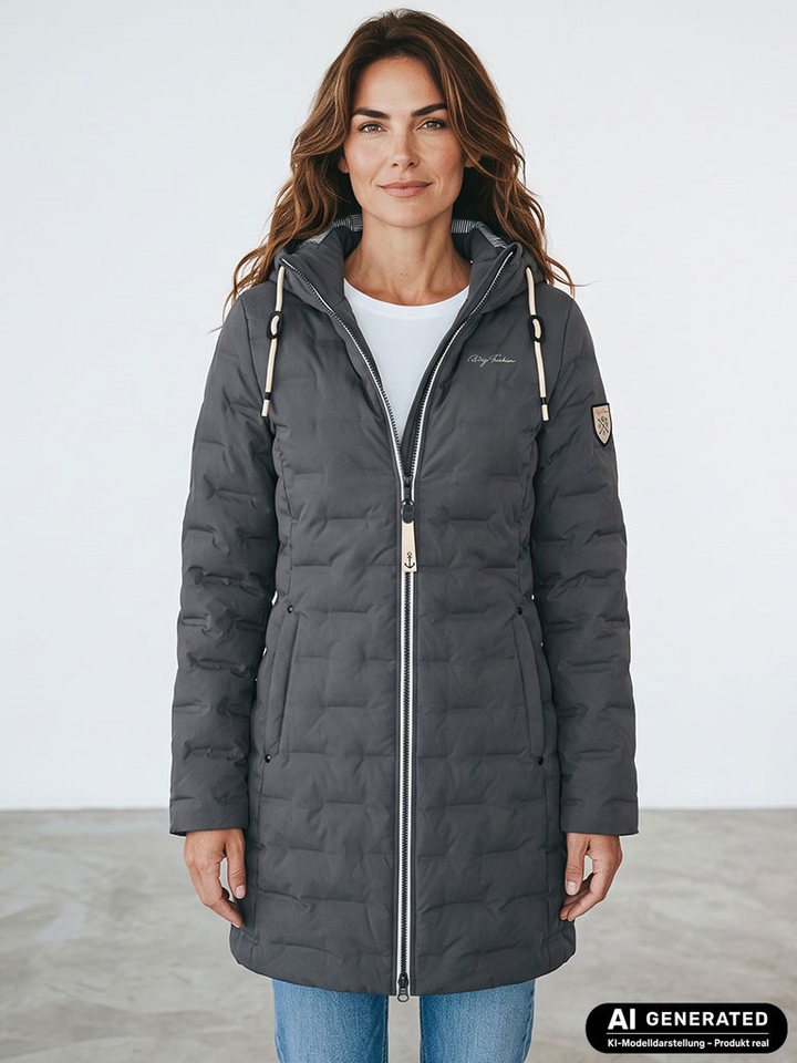 Dry Fashion Steppmantel Blavand Damen Mantel mit Steppung gefüttert - Steppjacke mit Kapuze Atmungsaktiv, 2-Wege-Reißverschluss, Kapuze abnehmbar, Tailliert