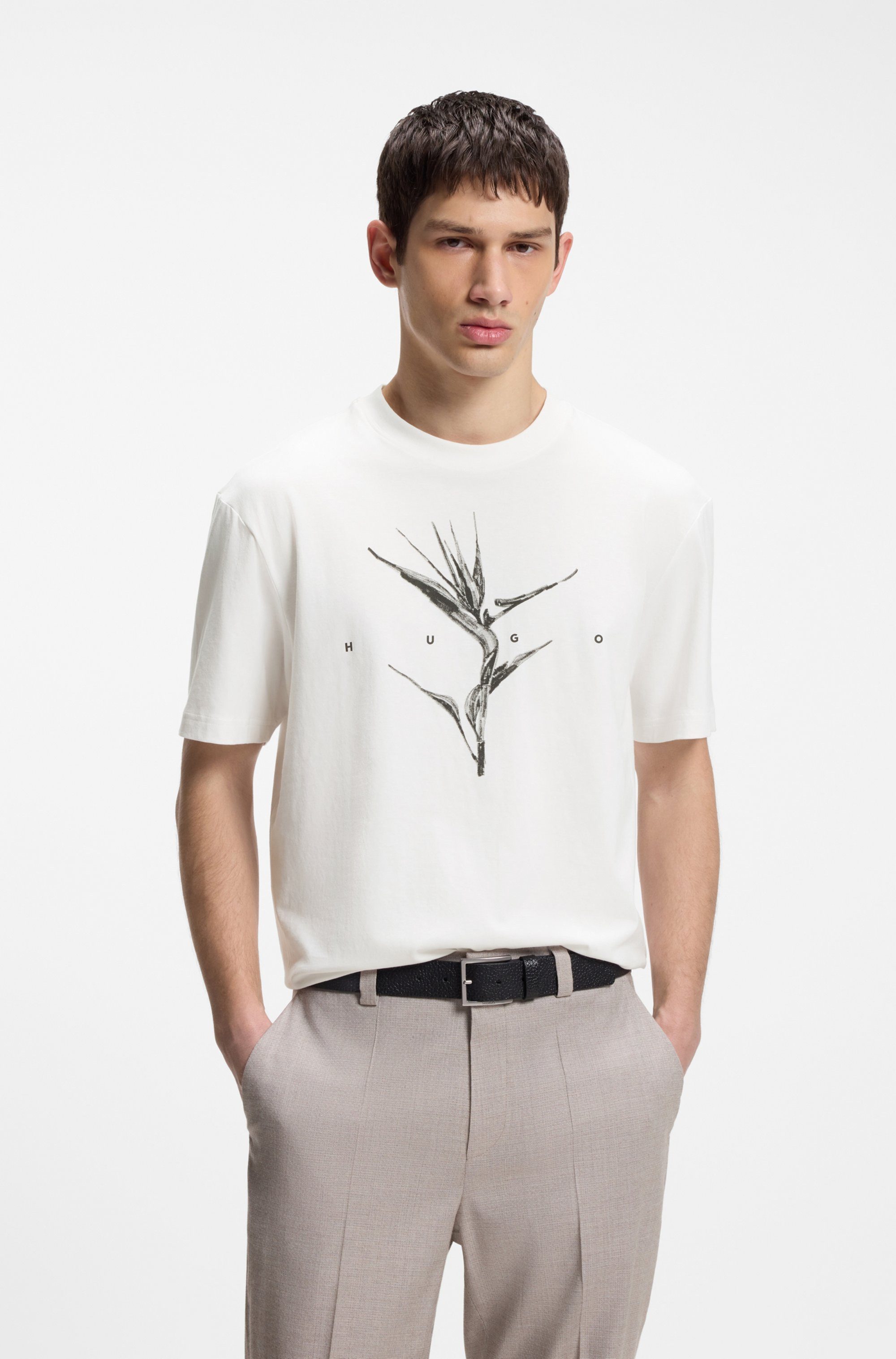 HUGO T-Shirt Darise Reine Baumwolle, Relaxed Fit, HUGO-Print