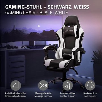 ML-DESIGN Gaming-Stuhl Massage Bürostuhl mit Armlehne Verstellbar Ergonomischer Stuhl, Schreibtischstuhl Schwarz-Weiß PU-Leder mit Kopfstütze 62x62x128cm