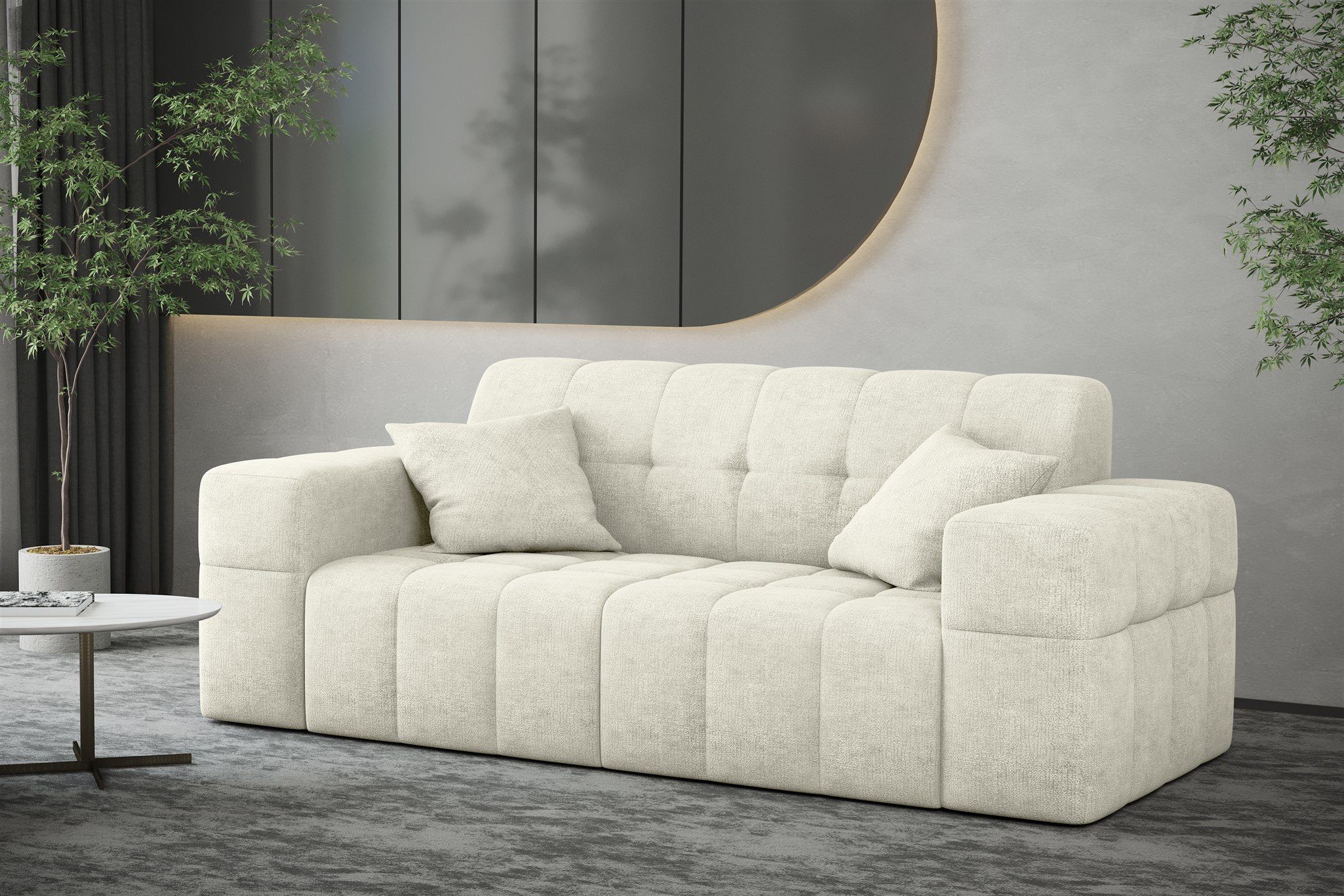 Fun Möbel Sofa Sofa Designer-Sofa NANCY 2-Sitzer in Stoff Harmony, Rundumbezug Pearl