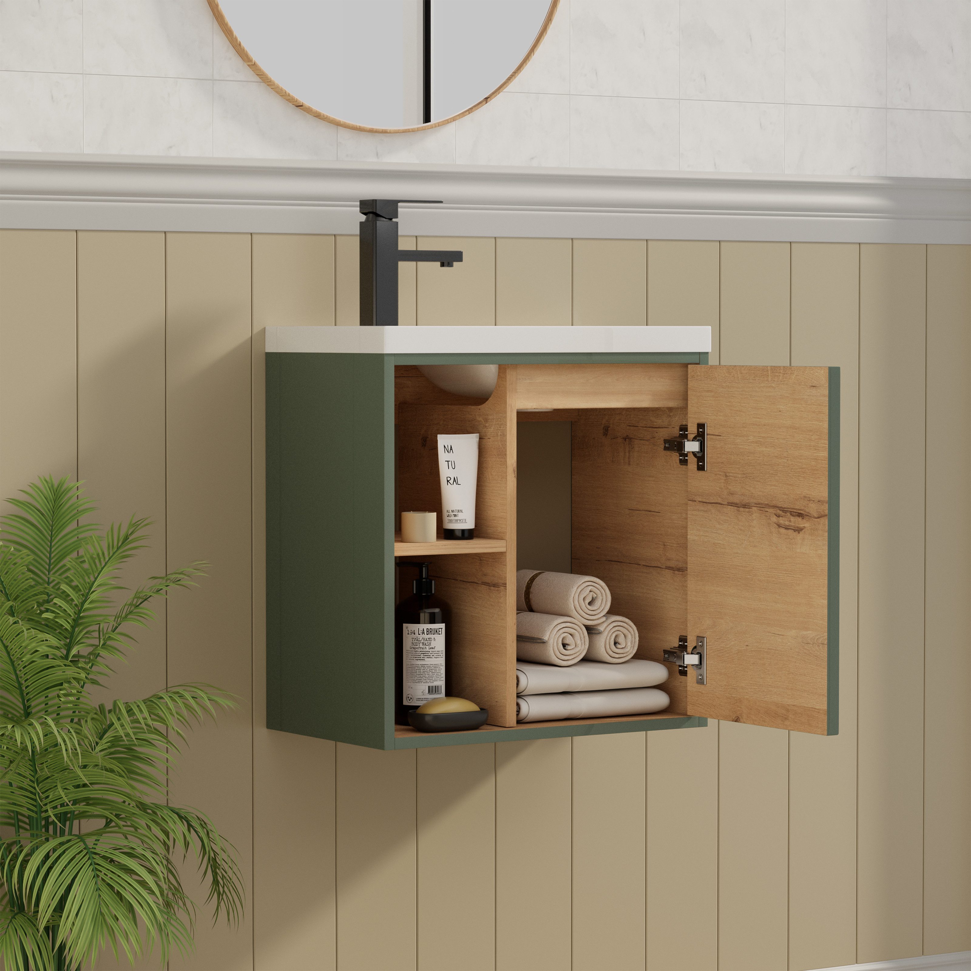 UEV Waschtisch klein Waschbecken mit Unterschrank set Badmöbel Gäste-WC (Breit 50cm, Komplett-Set, Badezimmmer Schrank für Gäste WC, Unterschrank mit Harzbecken Wasserhahn Pop-up-Ablassventil), Waschtischunterschrank hängend Breit 50,5cm