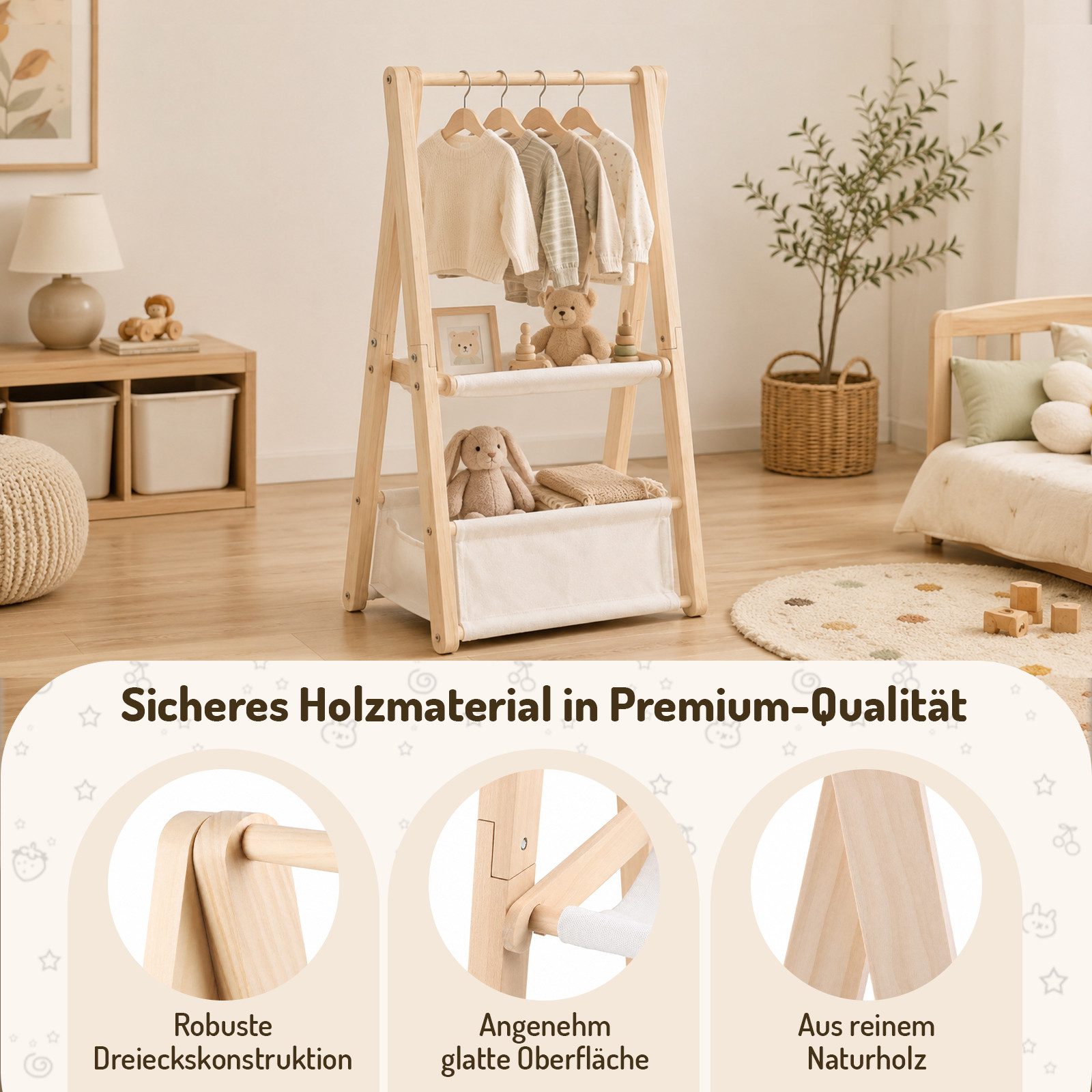 JOYOLEDER Kleiderständer Holz Babykorb für Babyparty, Zweistöckiger geschenkkorb baby, (Baby Aufbewahrungskiste aus Holz, Baby Shower Deko, Baby Geschenk zur Geburt für werdende Eltern)