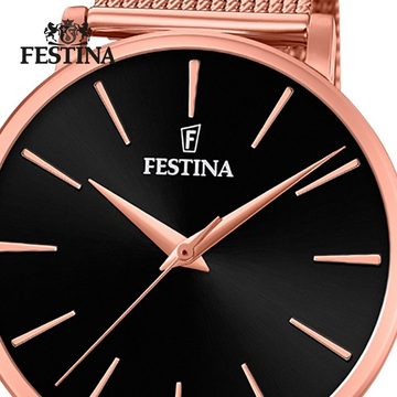 Festina Quarzuhr Festina Damen Uhr F20477/2 Stahl, (Analoguhr), Damen Armbanduhr rund, Edelstahlarmband rosegold