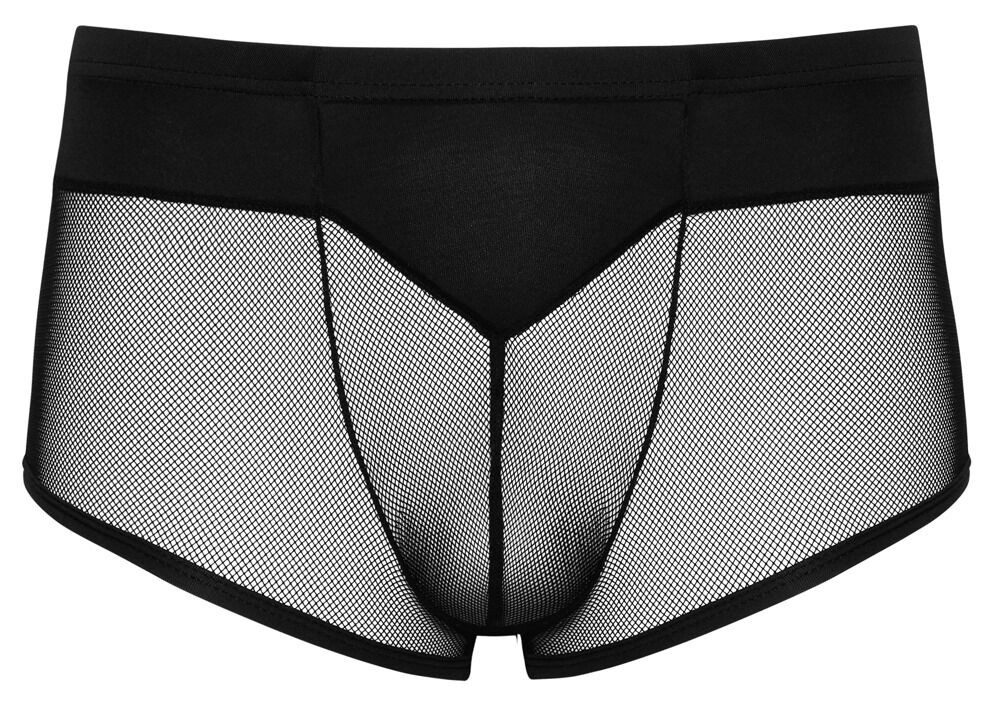 Svenjoyment Boxershorts Boxershorts halb transparent - schwarz (1-St) Obenrum blickdichte Mikrofaser, Untenrum transparentes Netz